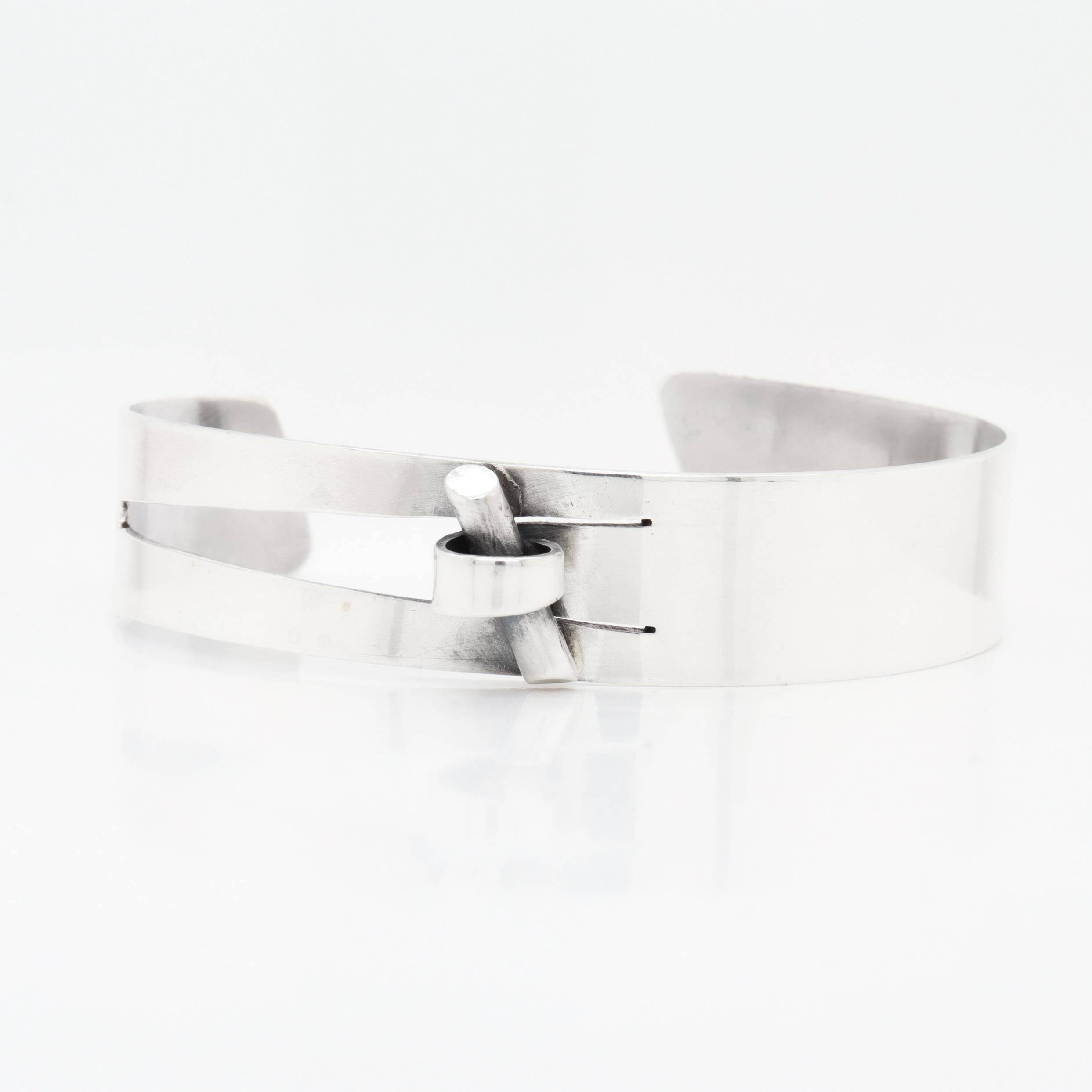 Vintage Mid-Century Modernist Paul Lobel Sterling Silver Cuff Bracelet For Sale 1