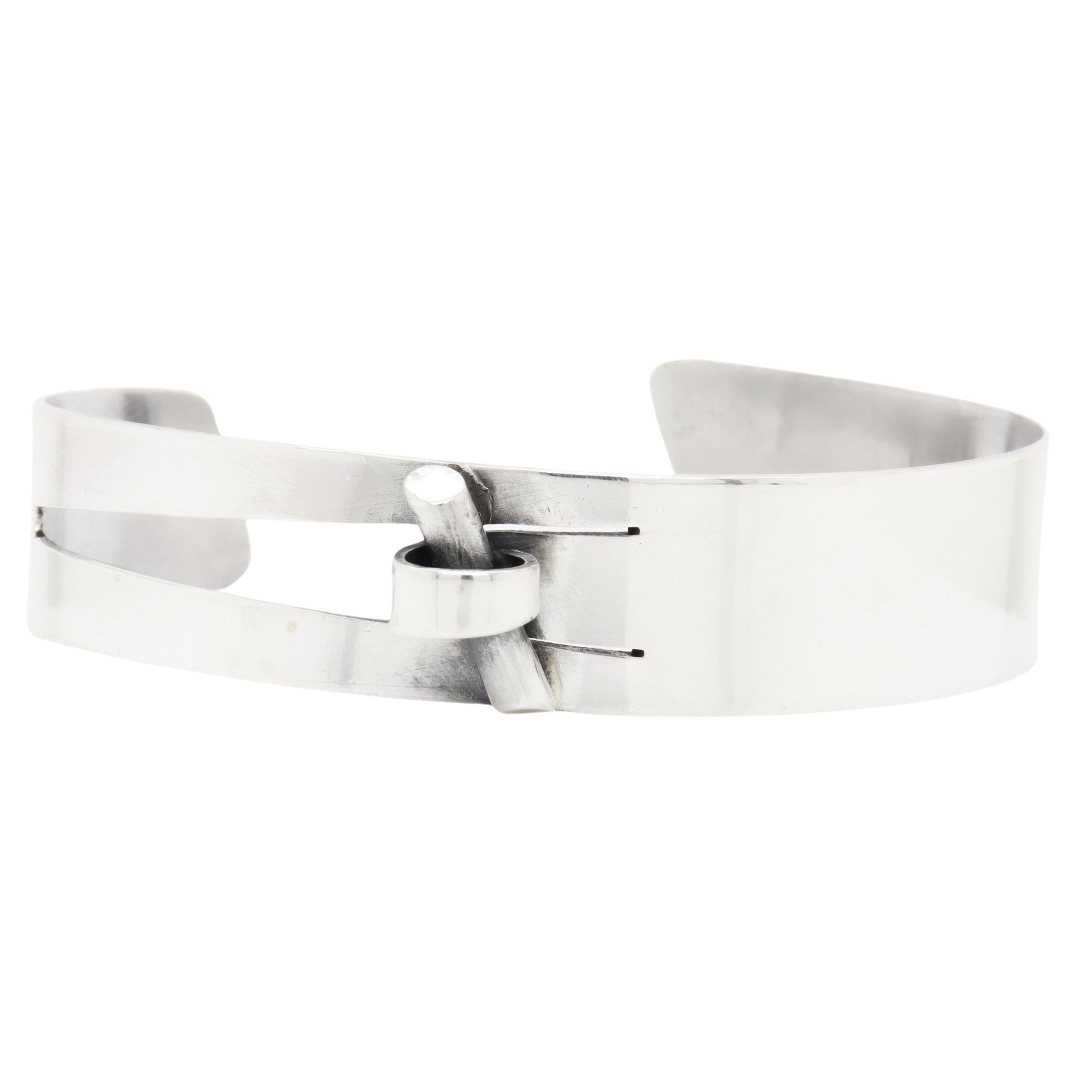 Vintage Mid-Century Modernist Paul Lobel Sterling Silver Cuff Bracelet For Sale