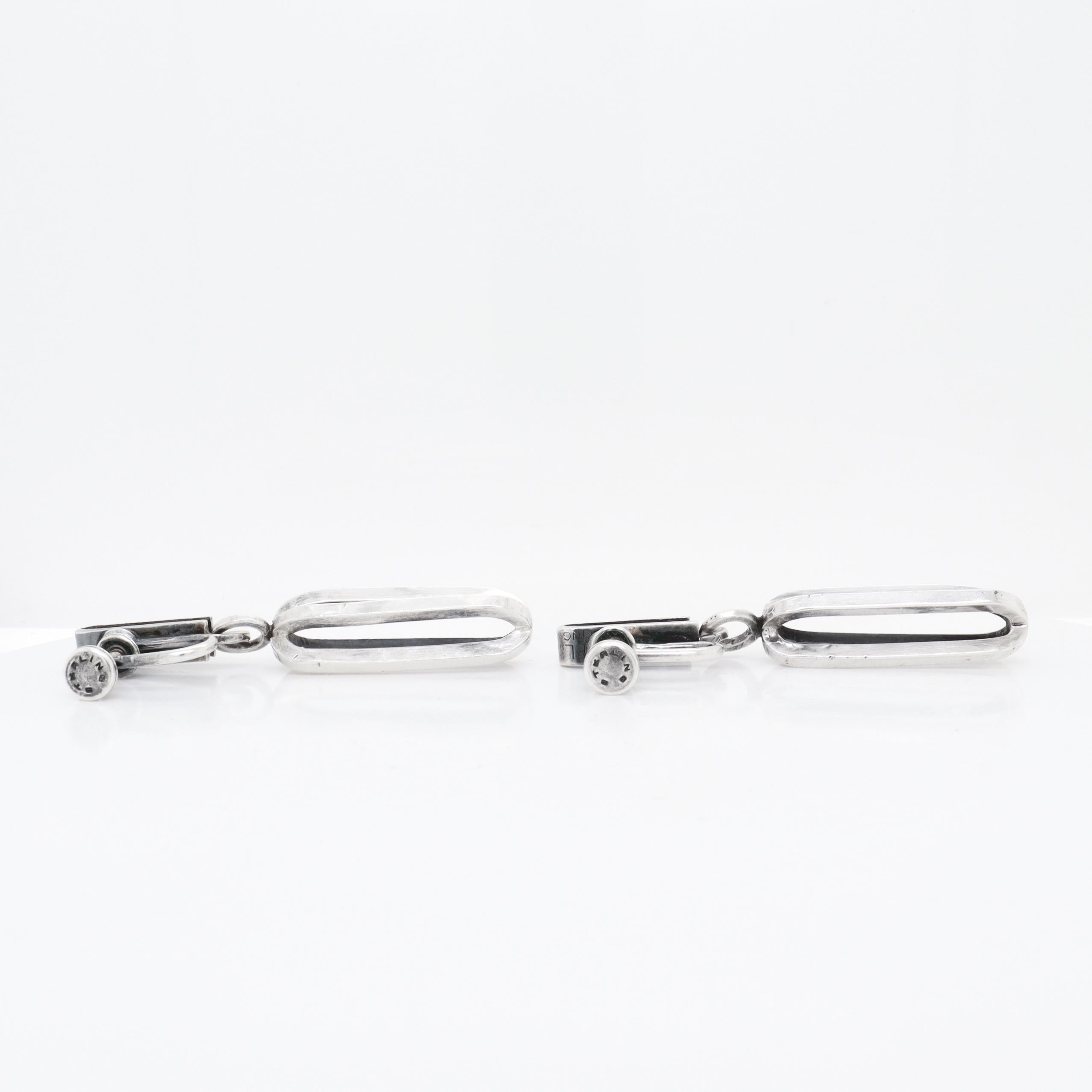Vintage Mid-Century Modernist Paul Lobel Sterling Silver Drop / Dangle Earrings en venta 5