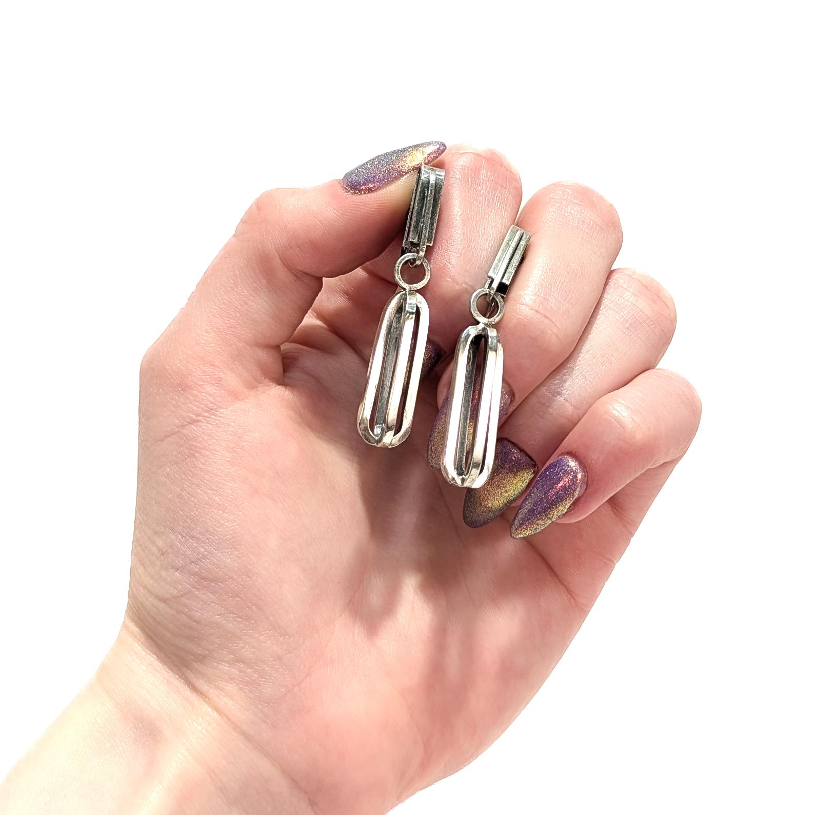 Vintage Mid-Century Modernist Paul Lobel Sterling Silver Drop / Dangle Earrings Modernista en venta