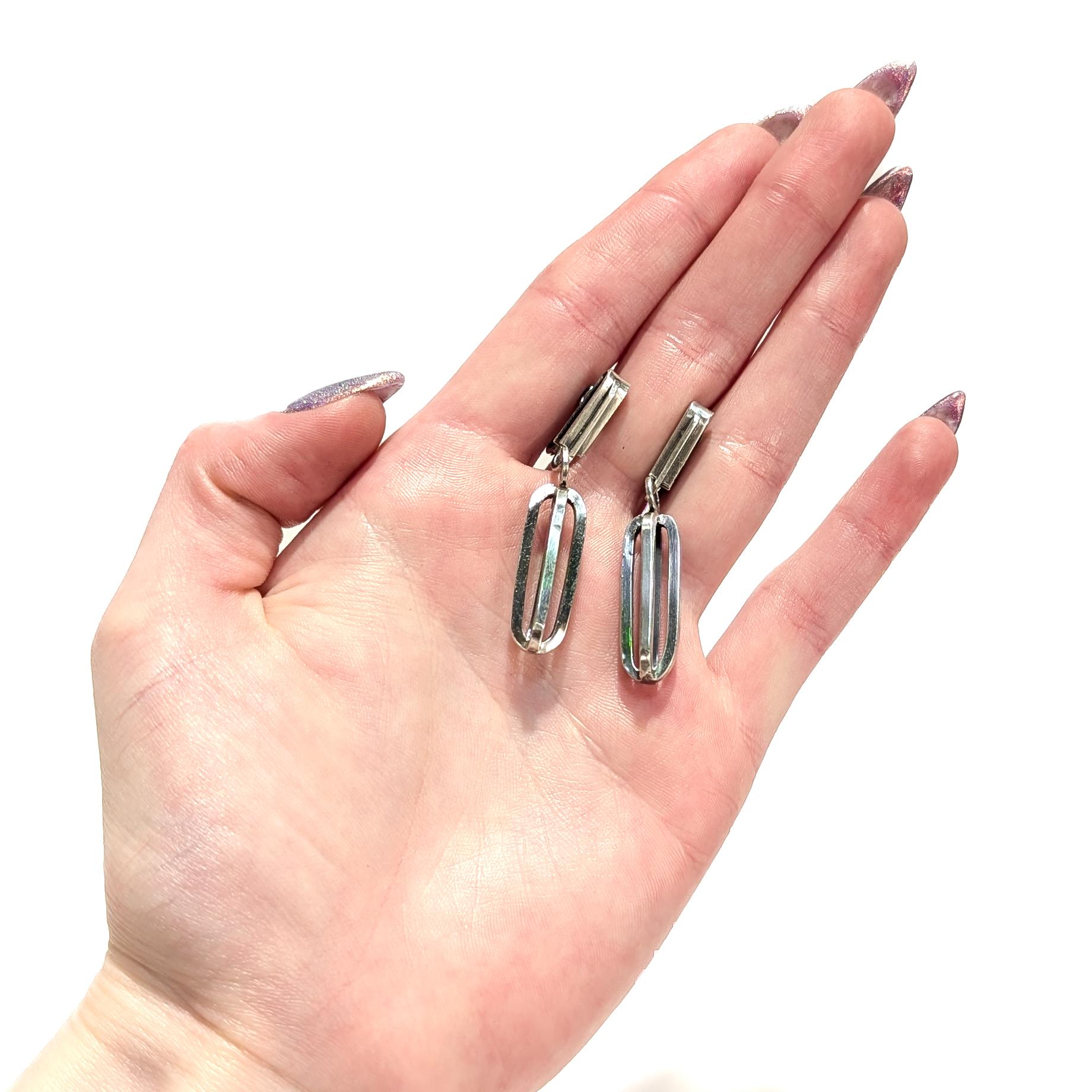 Vintage Mid-Century Modernist Paul Lobel Sterling Silver Drop / Dangle Earrings en Bueno estado para la venta en Philadelphia, PA