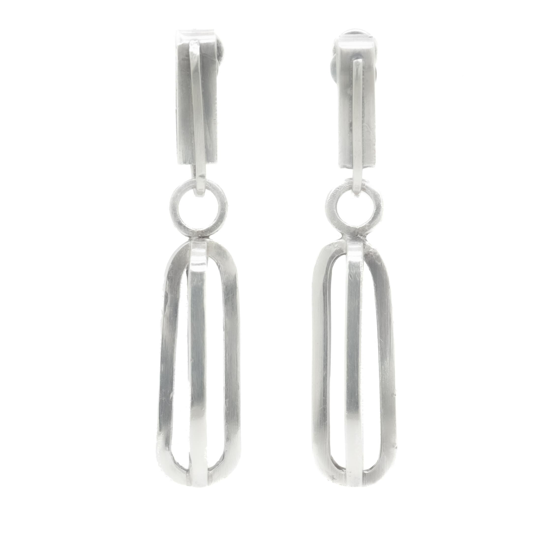 De las mujeres Vintage Mid-Century Modernist Paul Lobel Sterling Silver Drop / Dangle Earrings en venta