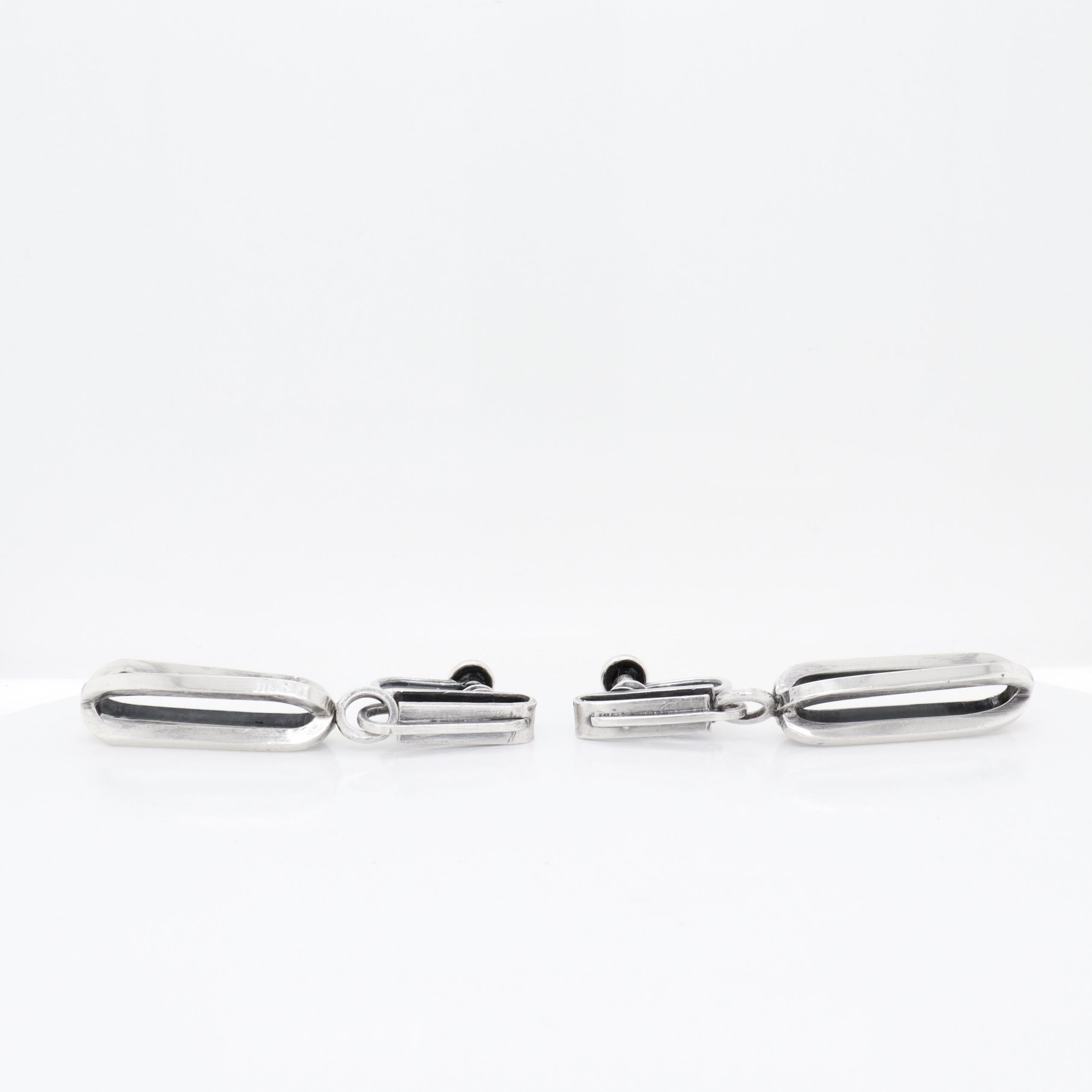 Vintage Mid-Century Modernist Paul Lobel Sterling Silver Drop / Dangle Earrings en venta 2
