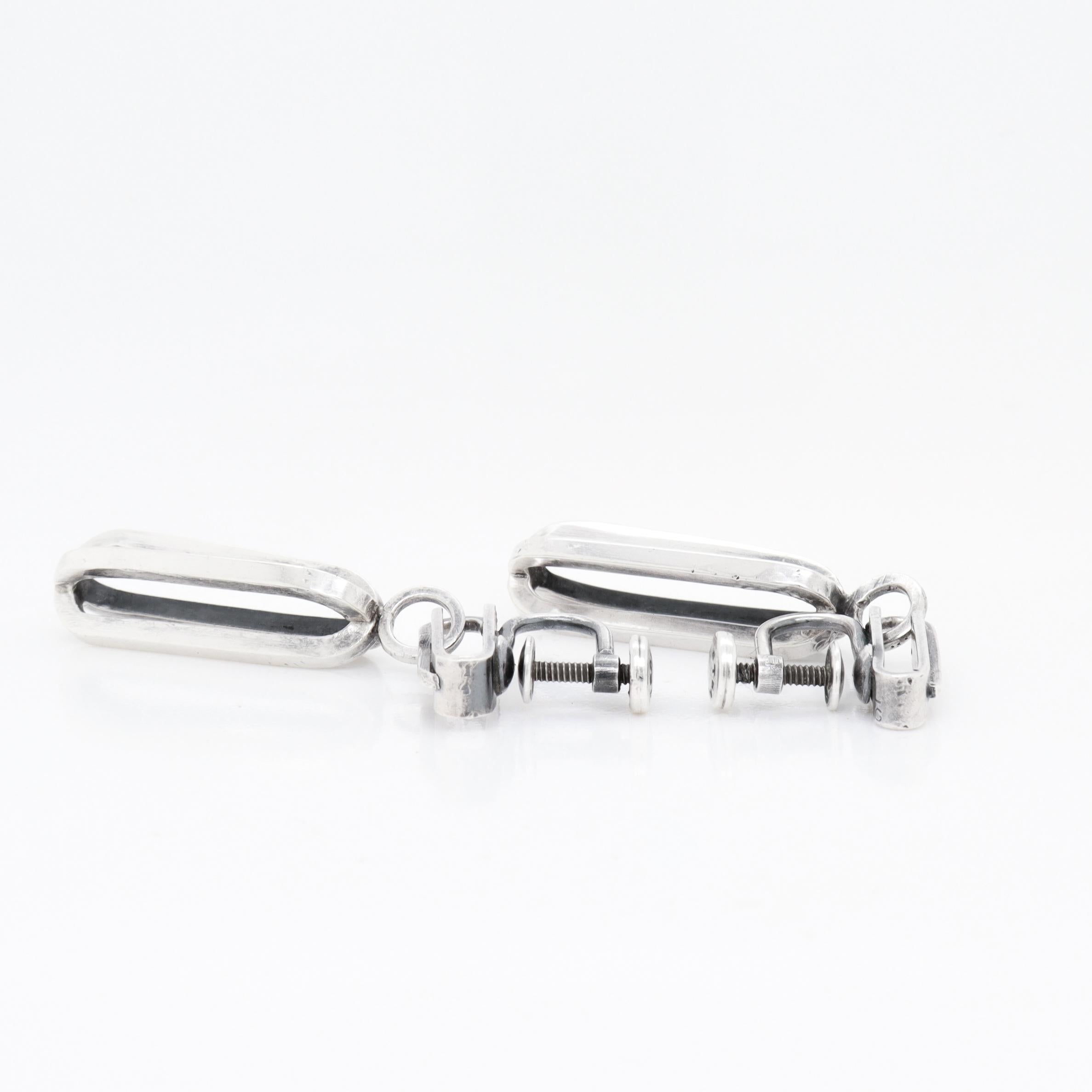 Vintage Mid-Century Modernist Paul Lobel Sterling Silver Drop / Dangle Earrings en venta 3