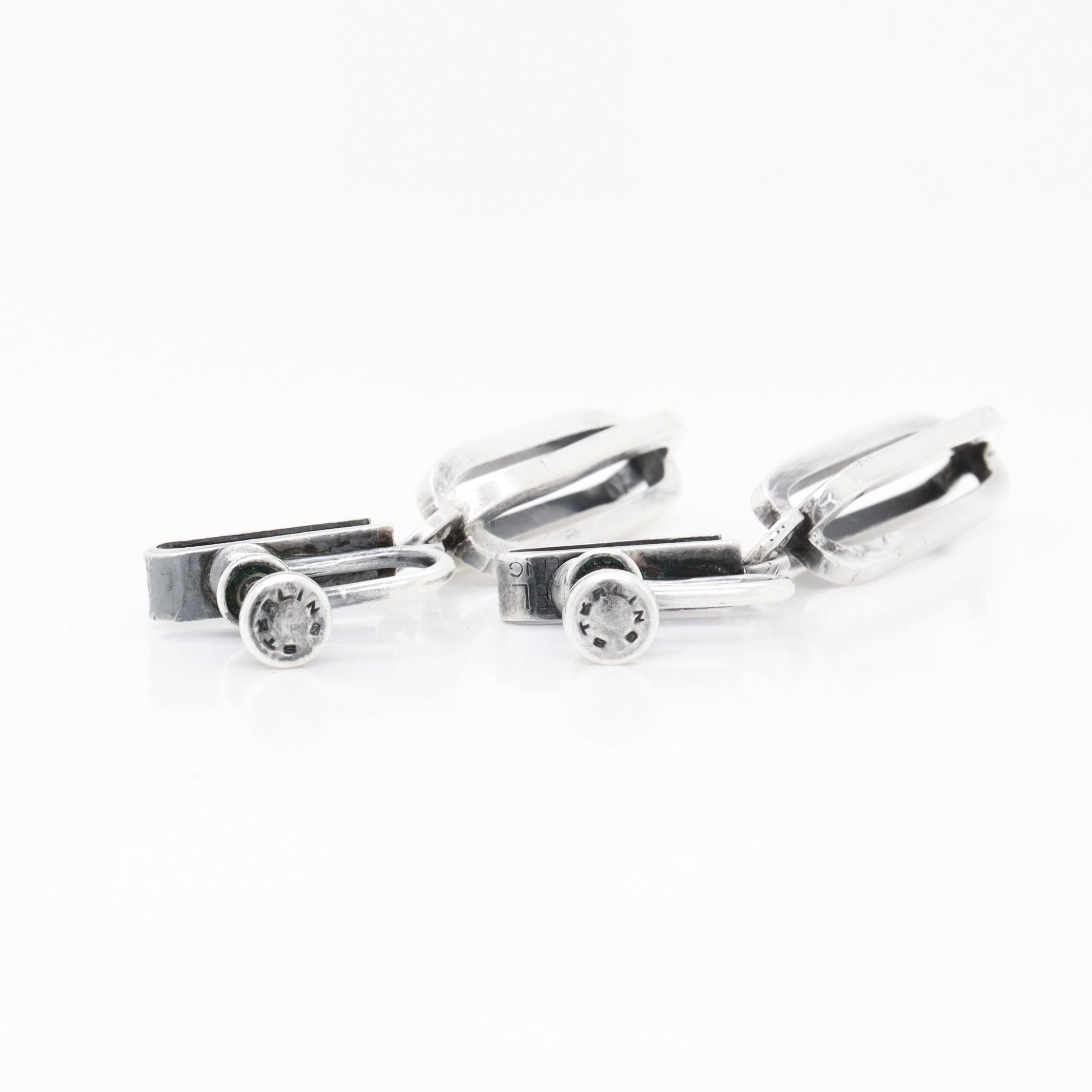 Vintage Mid-Century Modernist Paul Lobel Sterling Silver Drop / Dangle Earrings en venta 4