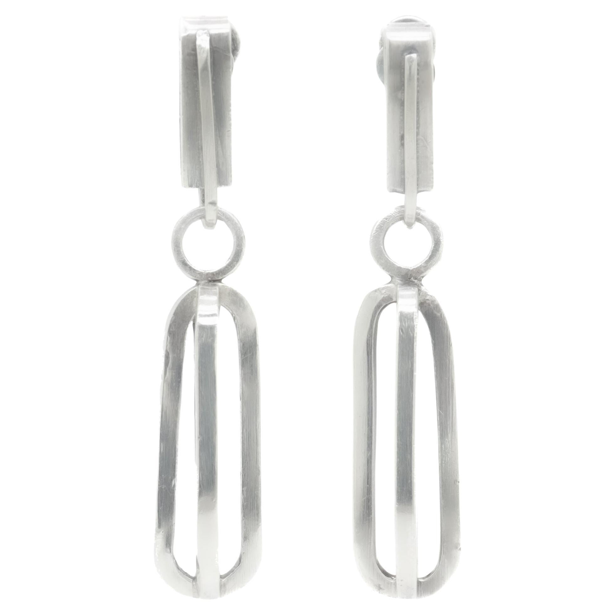 Vintage Mid-Century Modernist Paul Lobel Sterling Silver Drop / Dangle Earrings