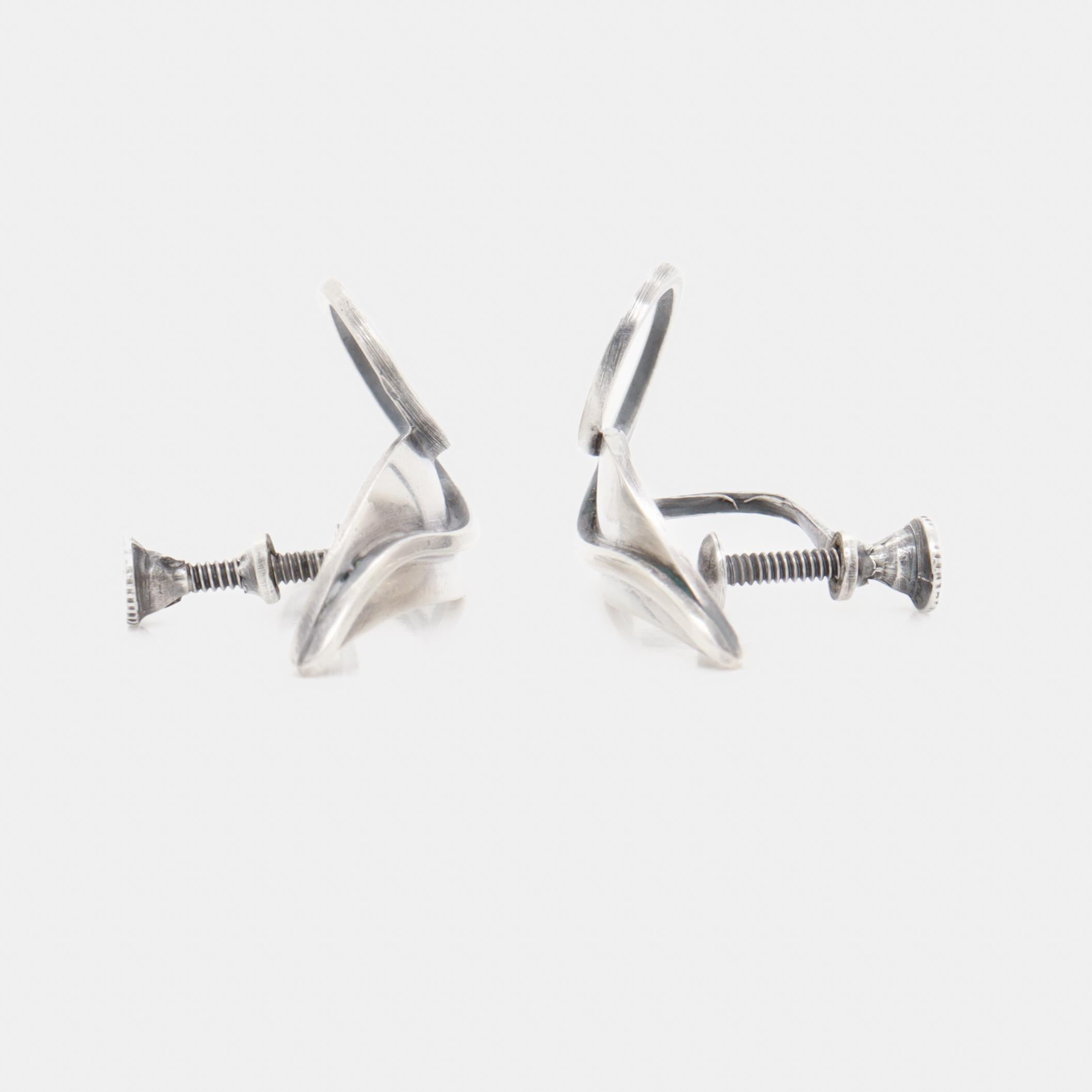 Pendientes vintage Paul Lobel de plata de ley con forma de hoja y cierre de rosca, modernistas de mediados de siglo en venta 5