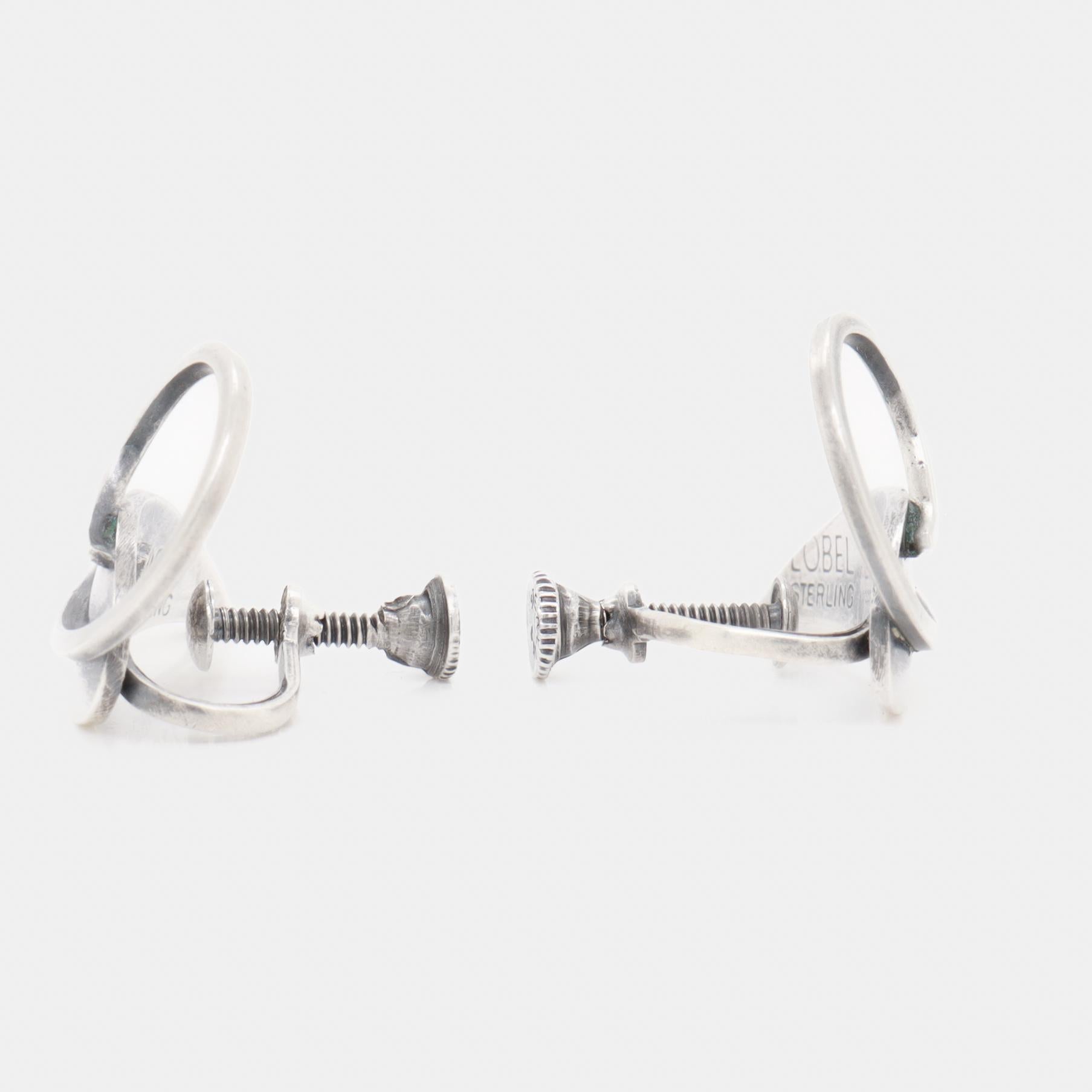 Pendientes vintage Paul Lobel de plata de ley con forma de hoja y cierre de rosca, modernistas de mediados de siglo en venta 7
