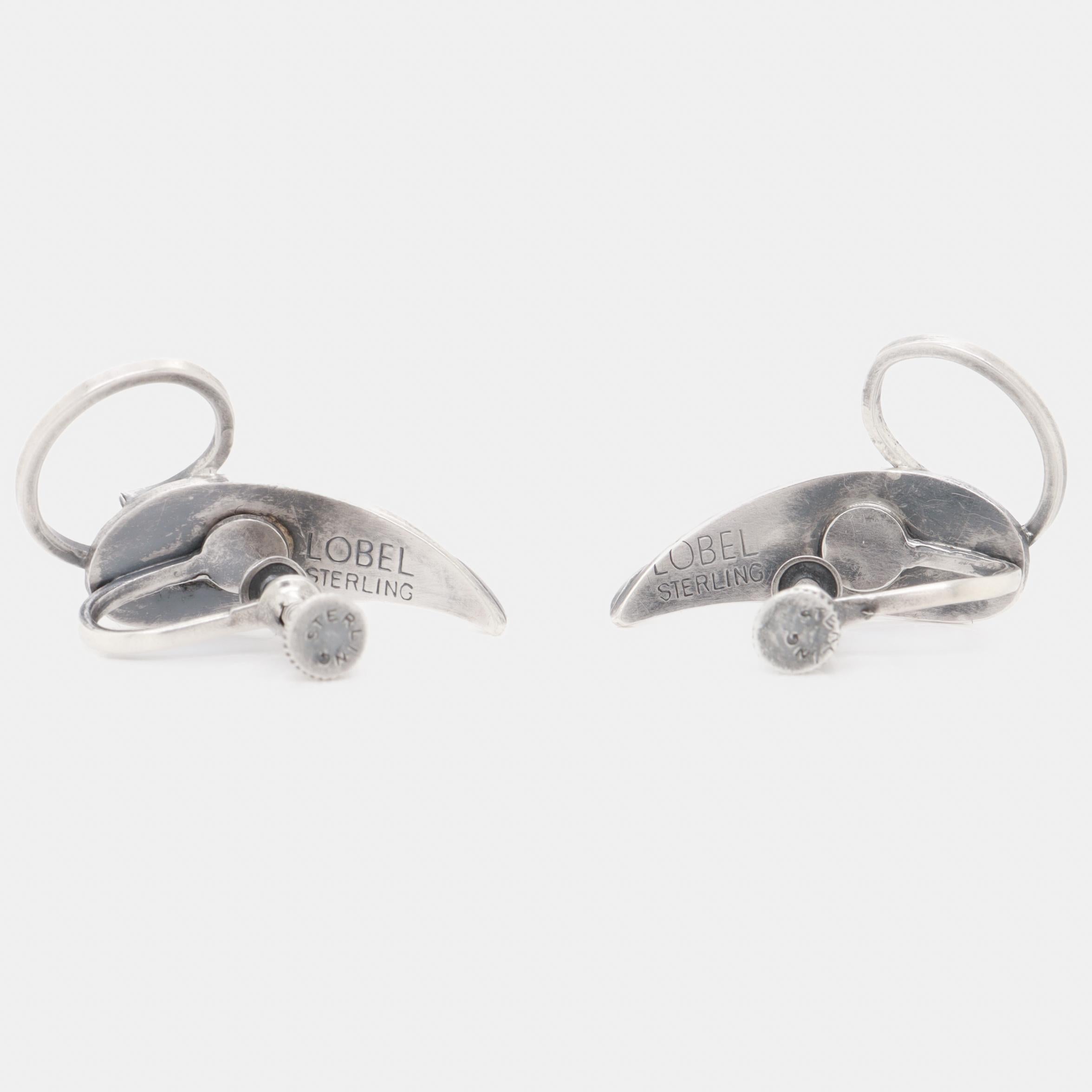 Pendientes vintage Paul Lobel de plata de ley con forma de hoja y cierre de rosca, modernistas de mediados de siglo en venta 4