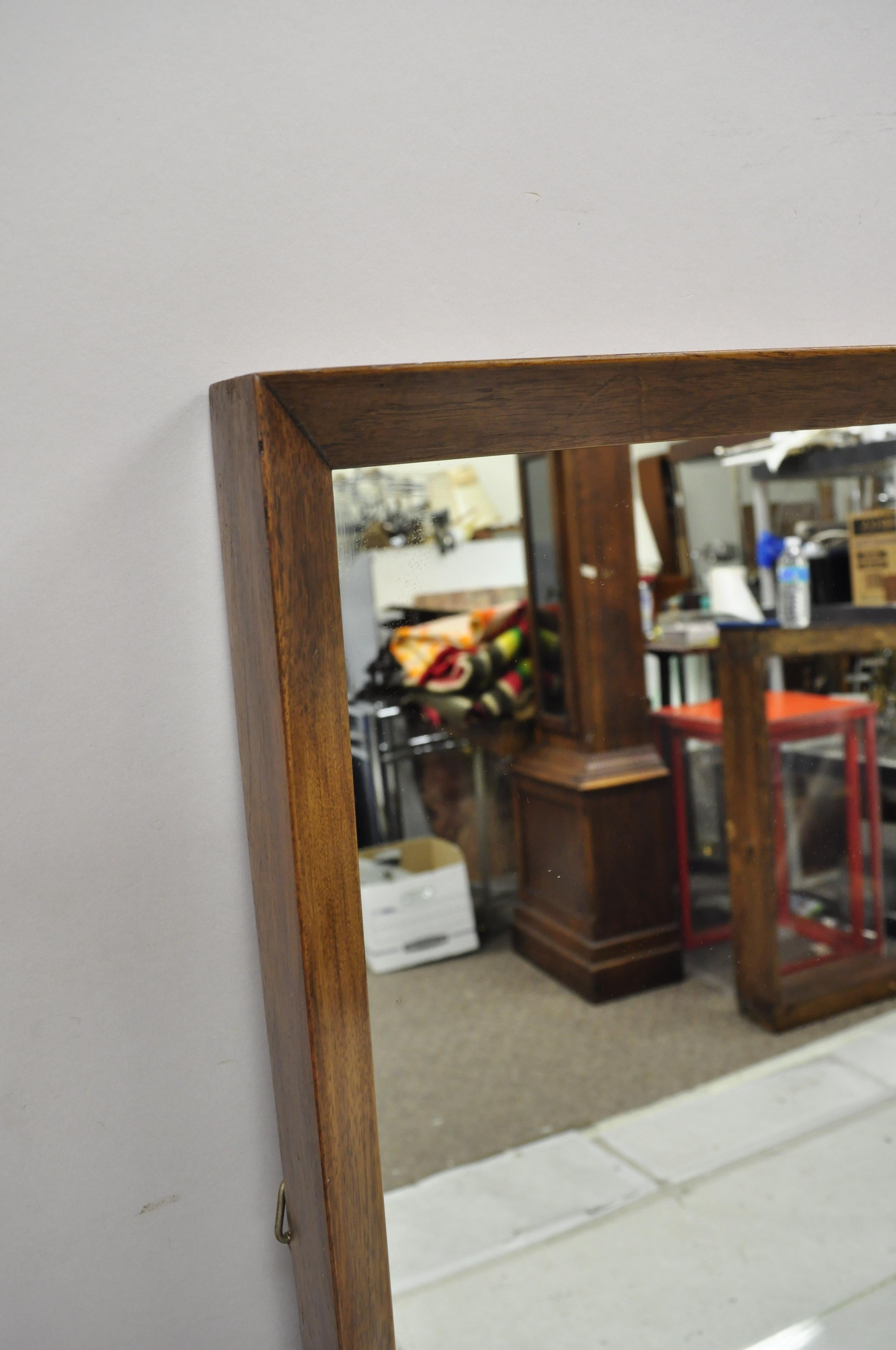 North American Vintage Mid-Century Modernist Walnut Rectangular Wall Dresser Deep Frame Mirror