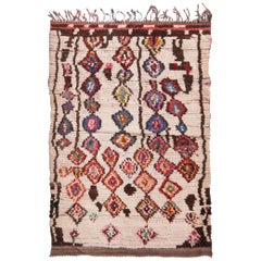 Vintage Mid-Century Moroccan Berber Transitional Beige and Red Wool Rug