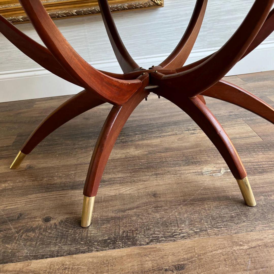 1960s Hong Kong Foldable Spider Leg Tea Service Table Brass & Mahogany In Good Condition In Portsmouth, VA
