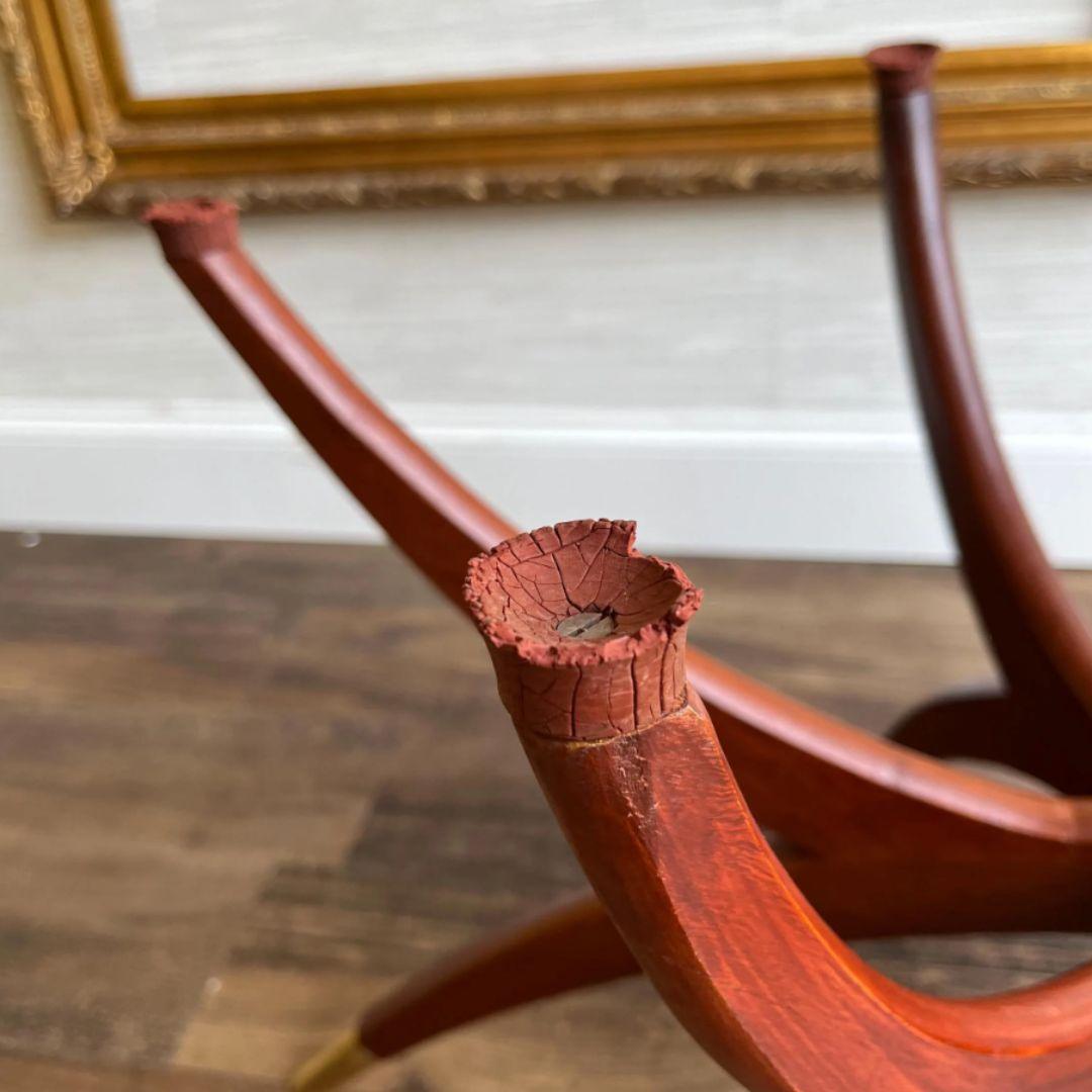 1960s Hong Kong Foldable Spider Leg Tea Service Table Brass & Mahogany 2