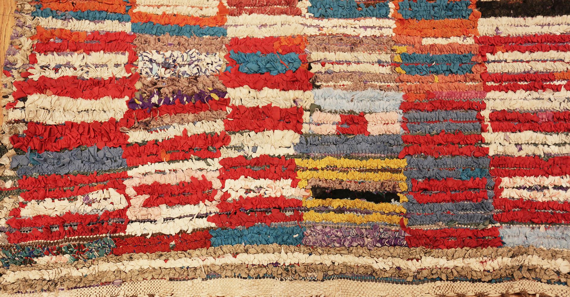 Mid-Century Modern Vintage Mid-Century Moroccan Rag Rug. Size: 3 ft 10 in x 8 ft 8 in