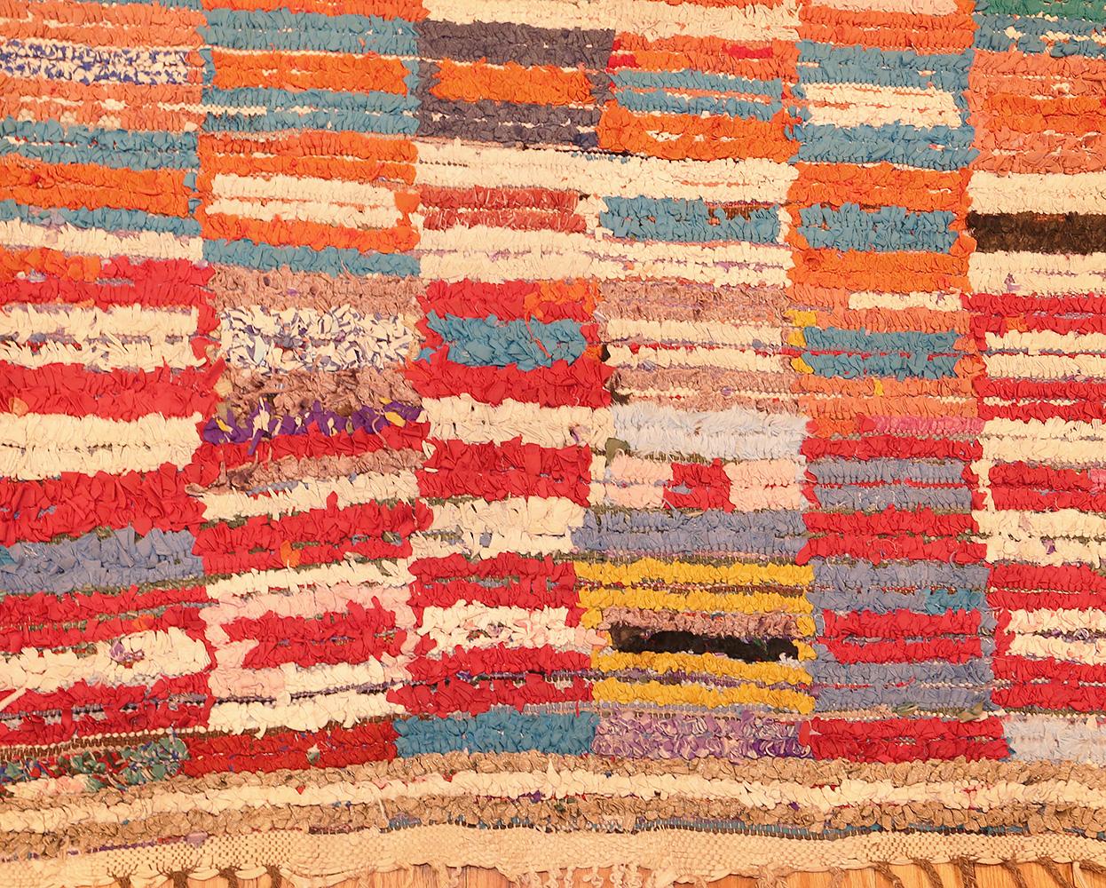 Vintage Mid-Century Moroccan Rag Rug. Size: 3 ft 10 in x 8 ft 8 in In Excellent Condition In New York, NY