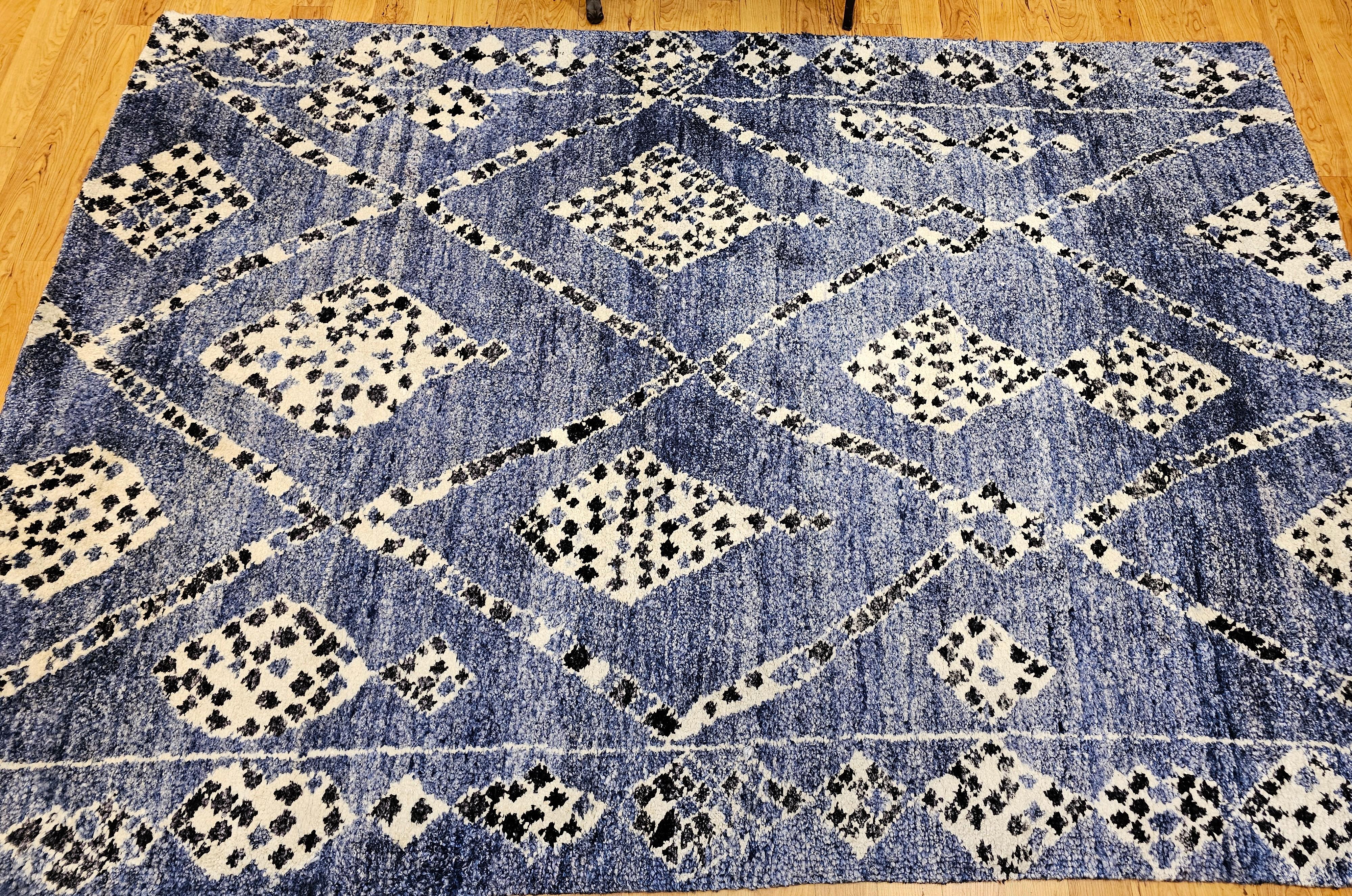 Vintage Mid Century Moroccan Rug in Allover Pattern in Pale Indigo, Navy, Ivory For Sale 4