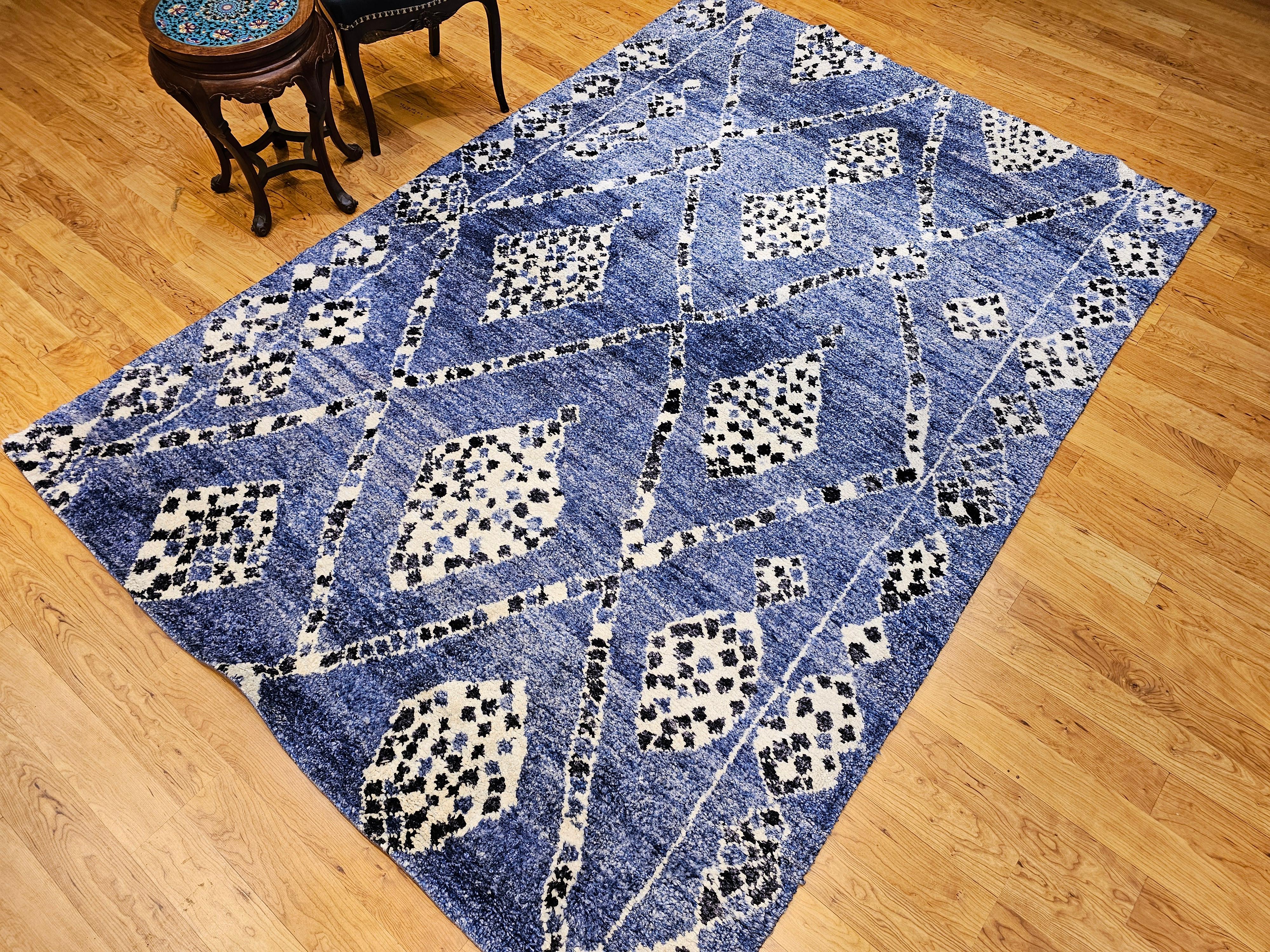 Vintage Mid Century Moroccan Rug in Allover Pattern in Pale Indigo, Navy, Ivory For Sale 5
