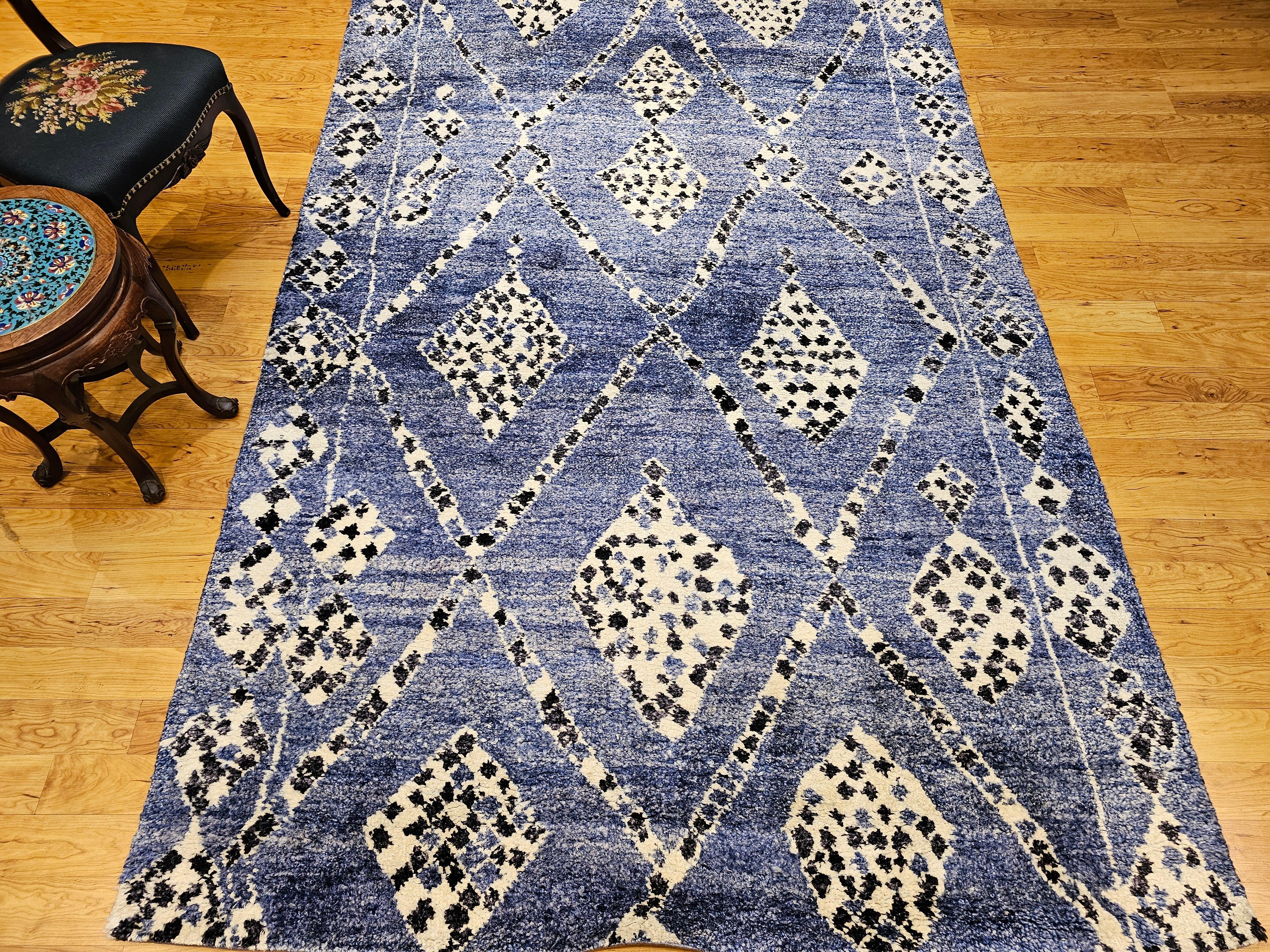 Vintage Mid Century Moroccan Rug in Allover Pattern in Pale Indigo, Navy, Ivory For Sale 6