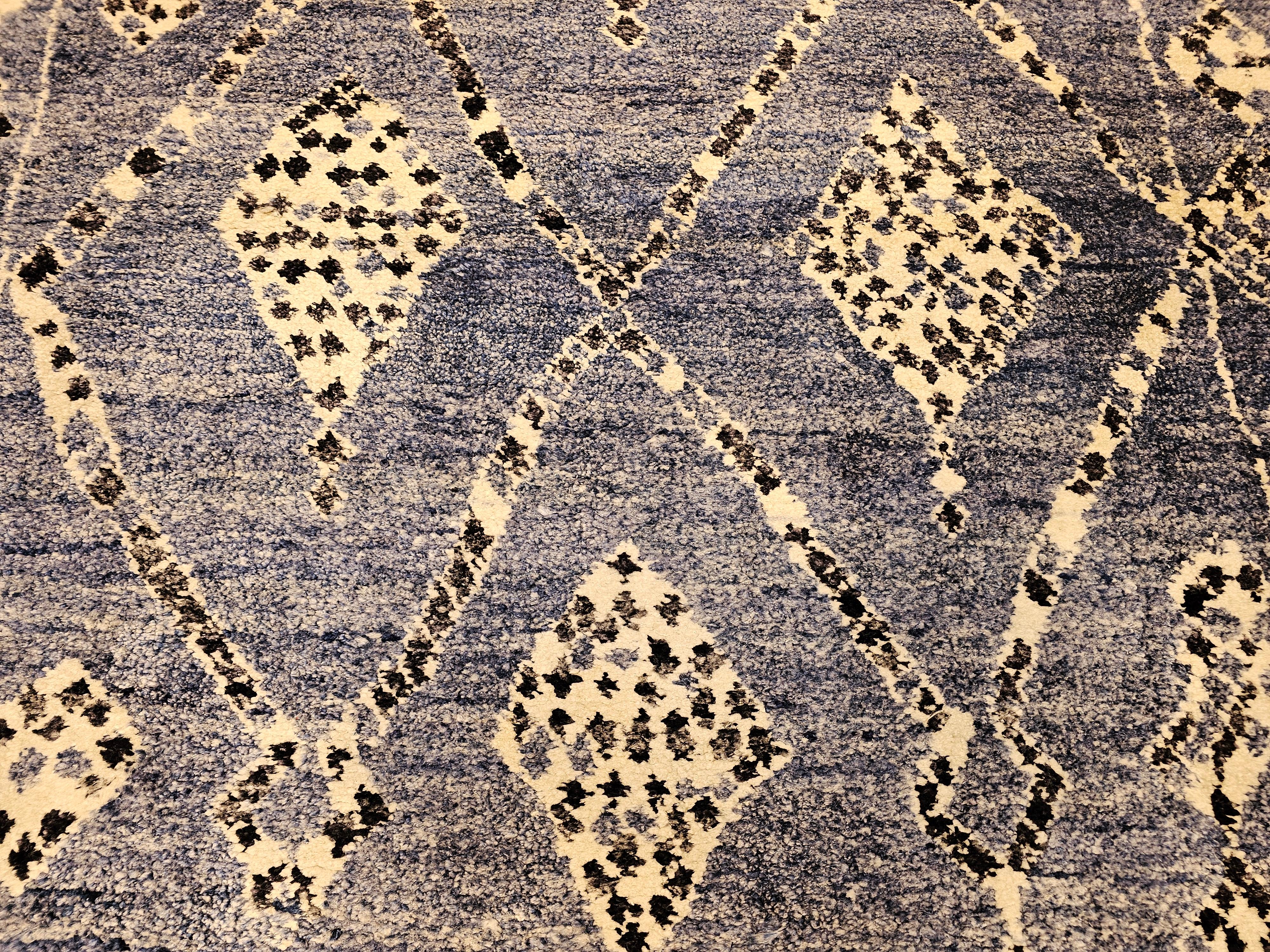 Vintage Mid Century Moroccan Rug in Allover Pattern in Pale Indigo, Navy, Ivory In Good Condition For Sale In Barrington, IL