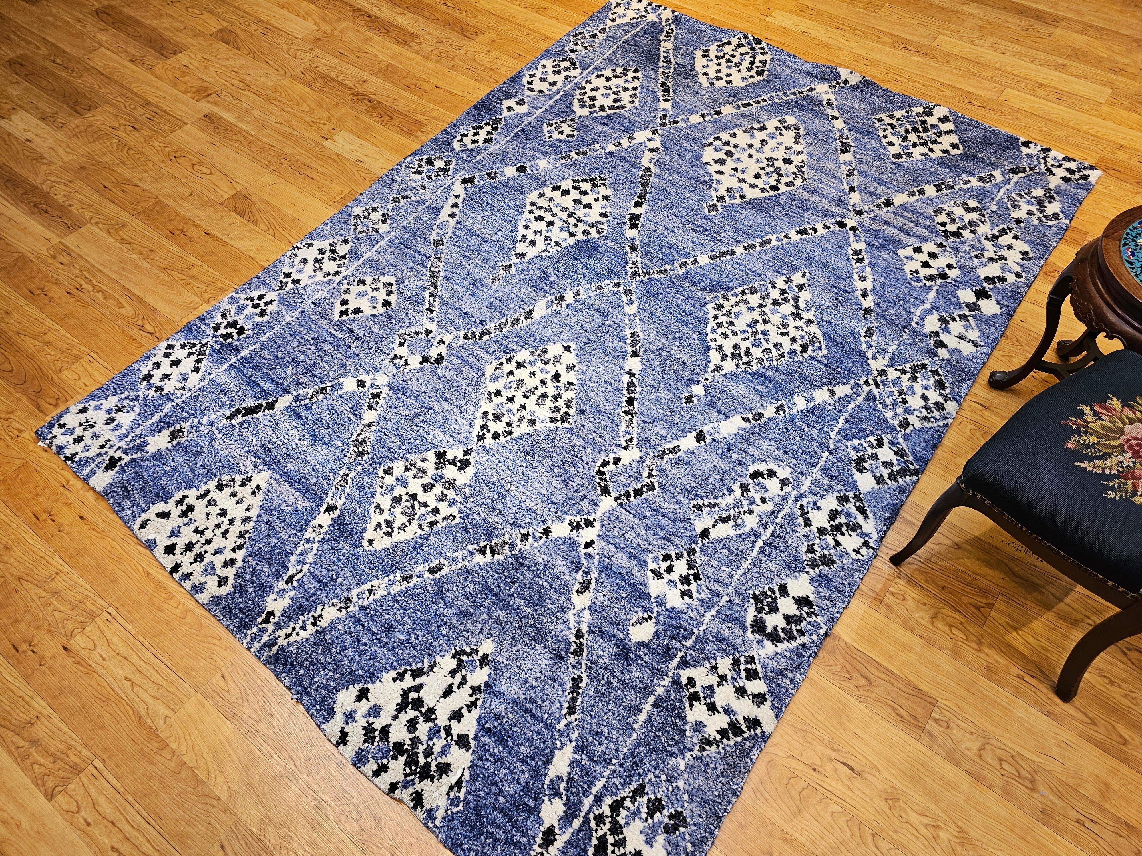 Vintage Mid Century Moroccan Rug in Allover Pattern in Pale Indigo, Navy, Ivory For Sale 2