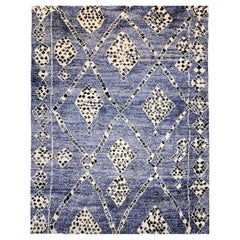 Marokkanischer Mid-Century-Teppich mit Allover-Muster in blassem Indigo, Navy und Elfenbein