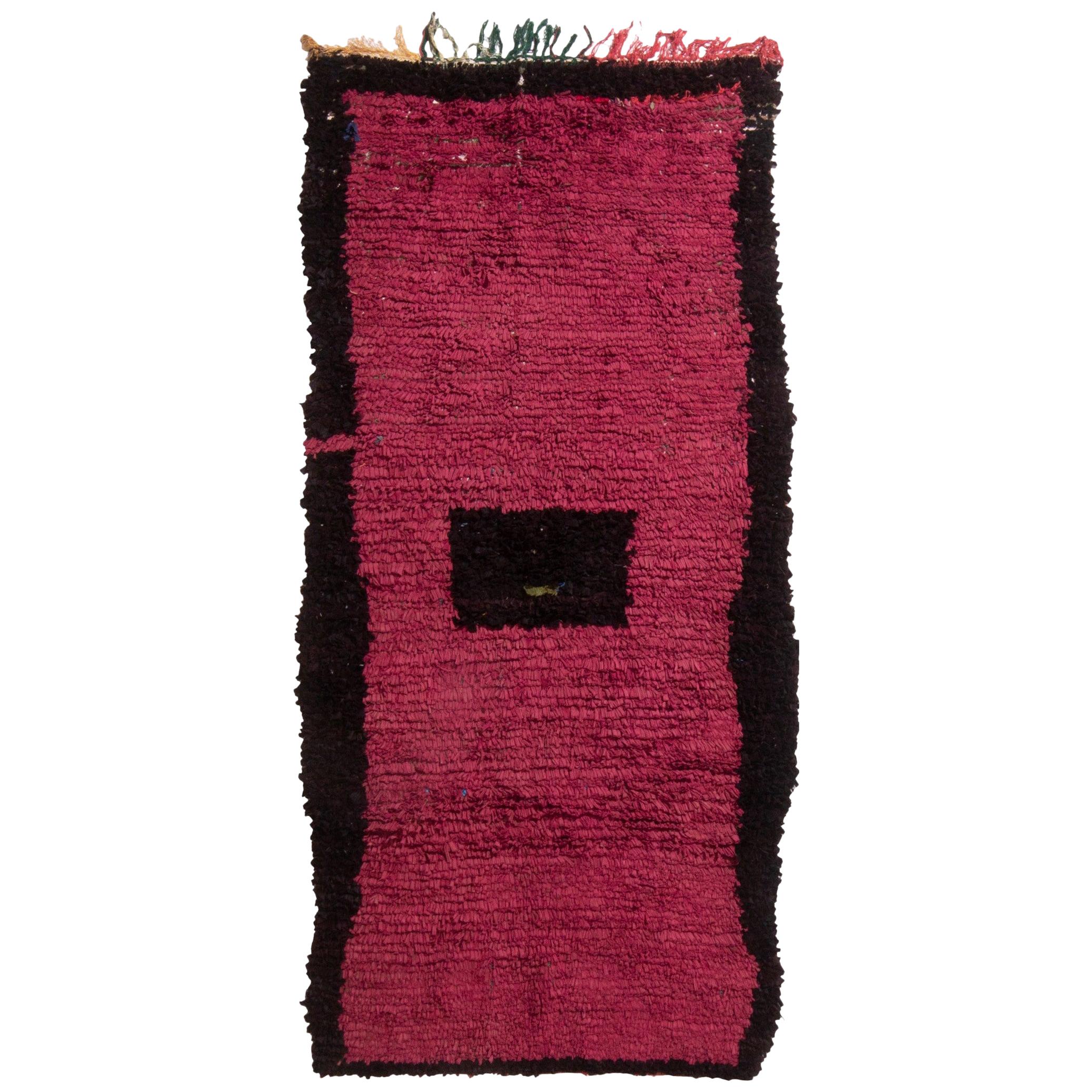 Vintage Mid-Century Moroccan Transitional Magenta and Black Wool Rug