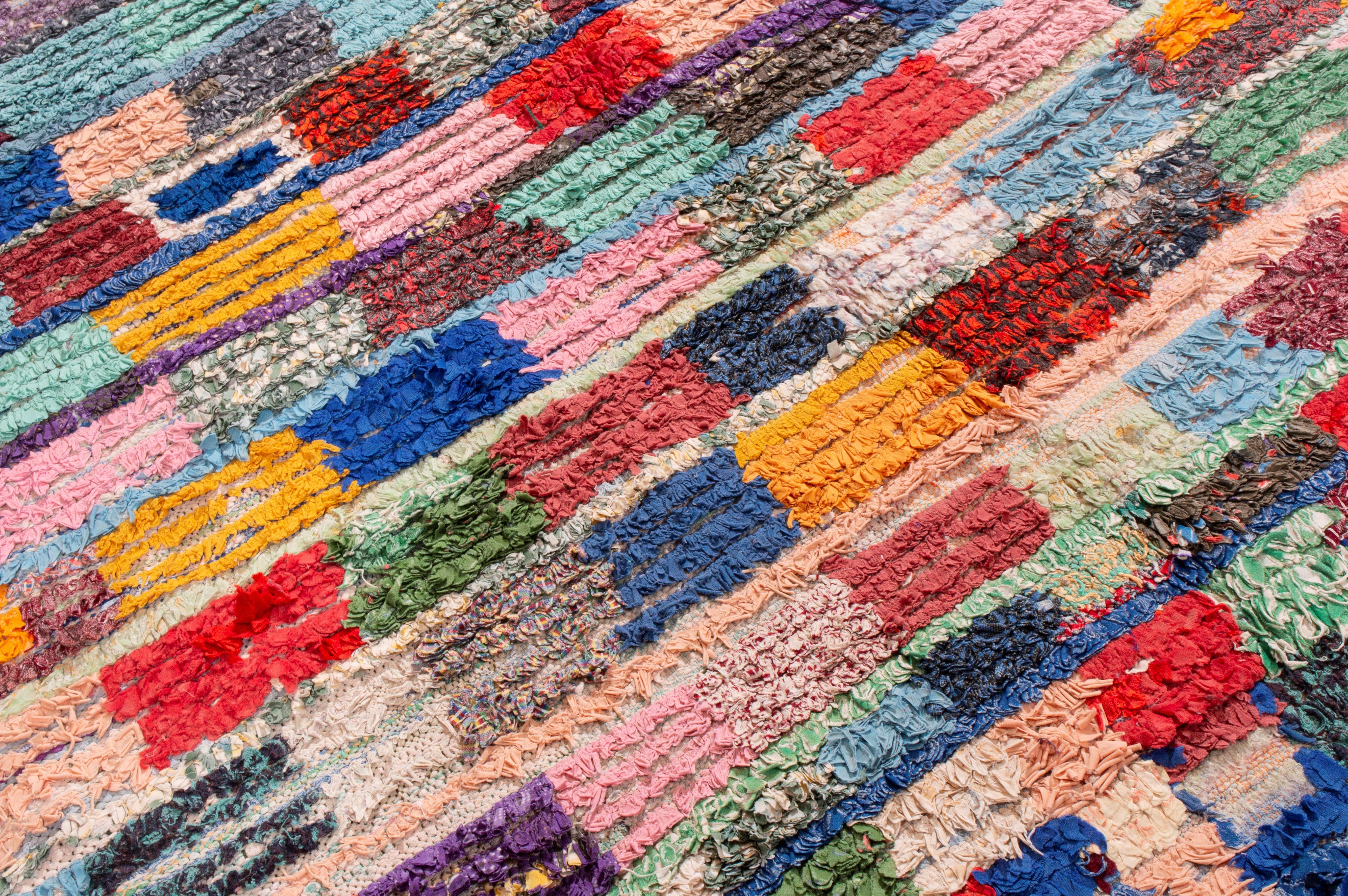 Mid-Century Modern Vintage Mid-Century Moroccan Transitional Multicolor Fabric Rug