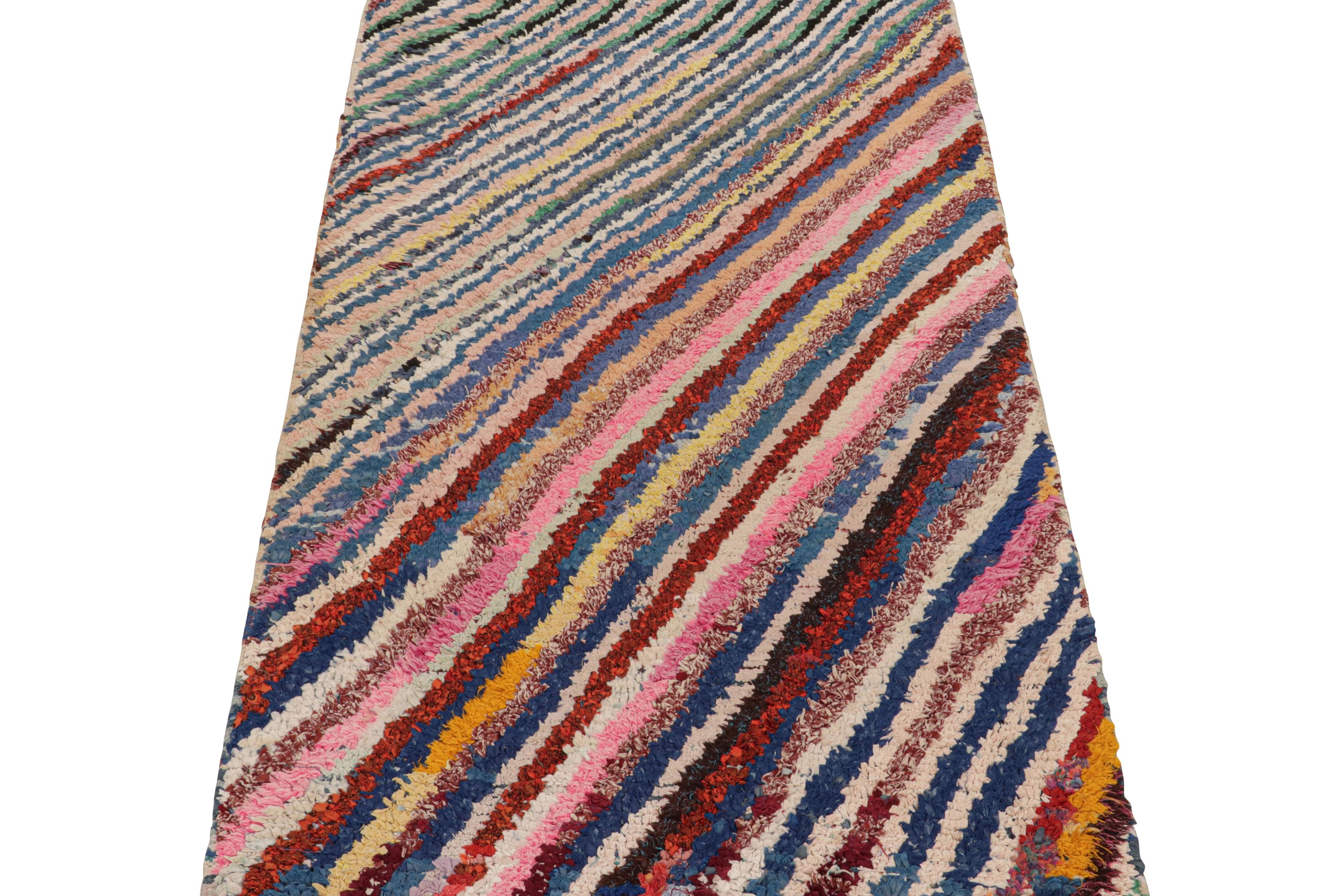 Vintage Mid-Century Moroccan Transitional Pink and Blue Multicolor Wool Rug In Good Condition For Sale In Long Island City, NY