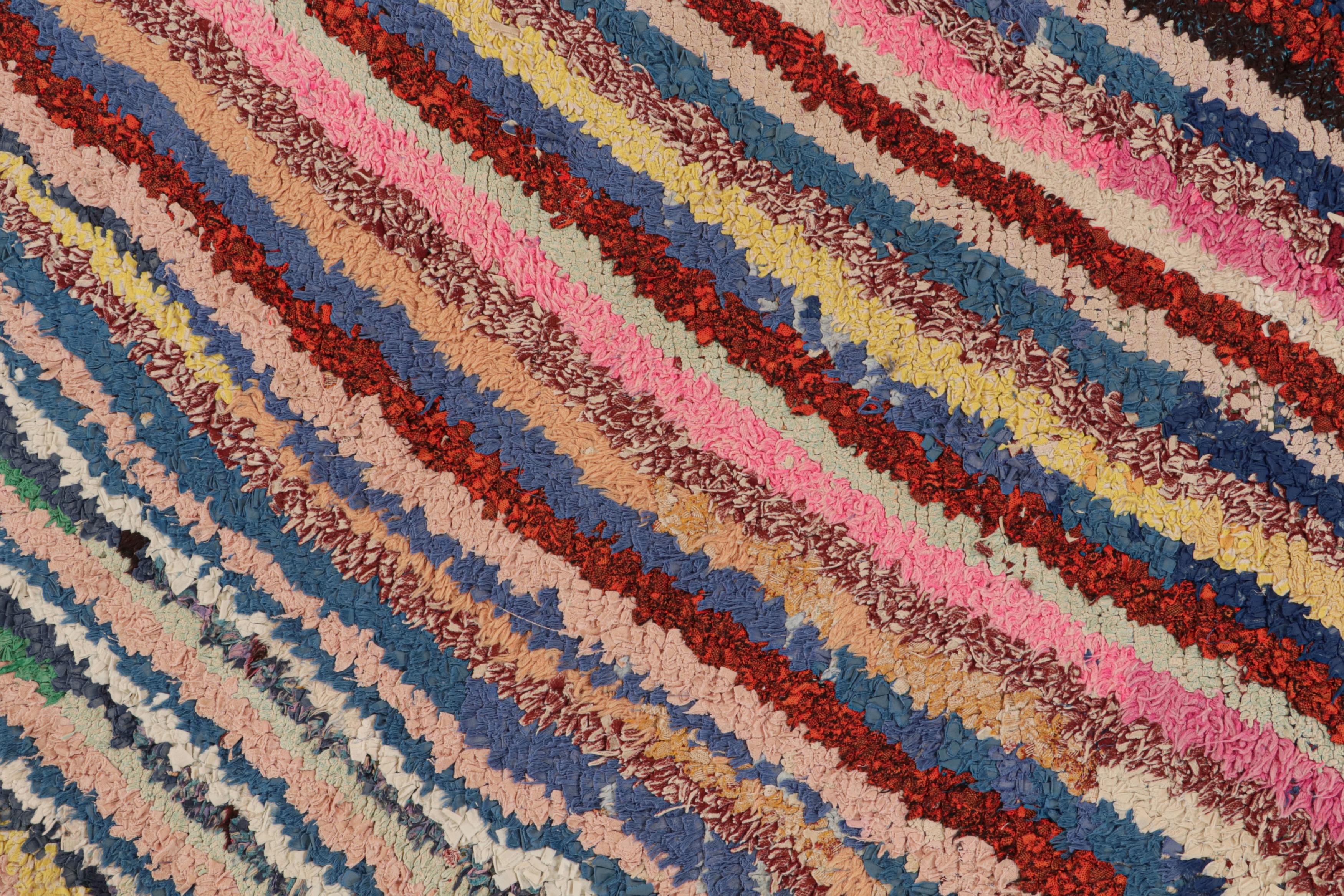 Mid-20th Century Vintage Mid-Century Moroccan Transitional Pink and Blue Multicolor Wool Rug For Sale