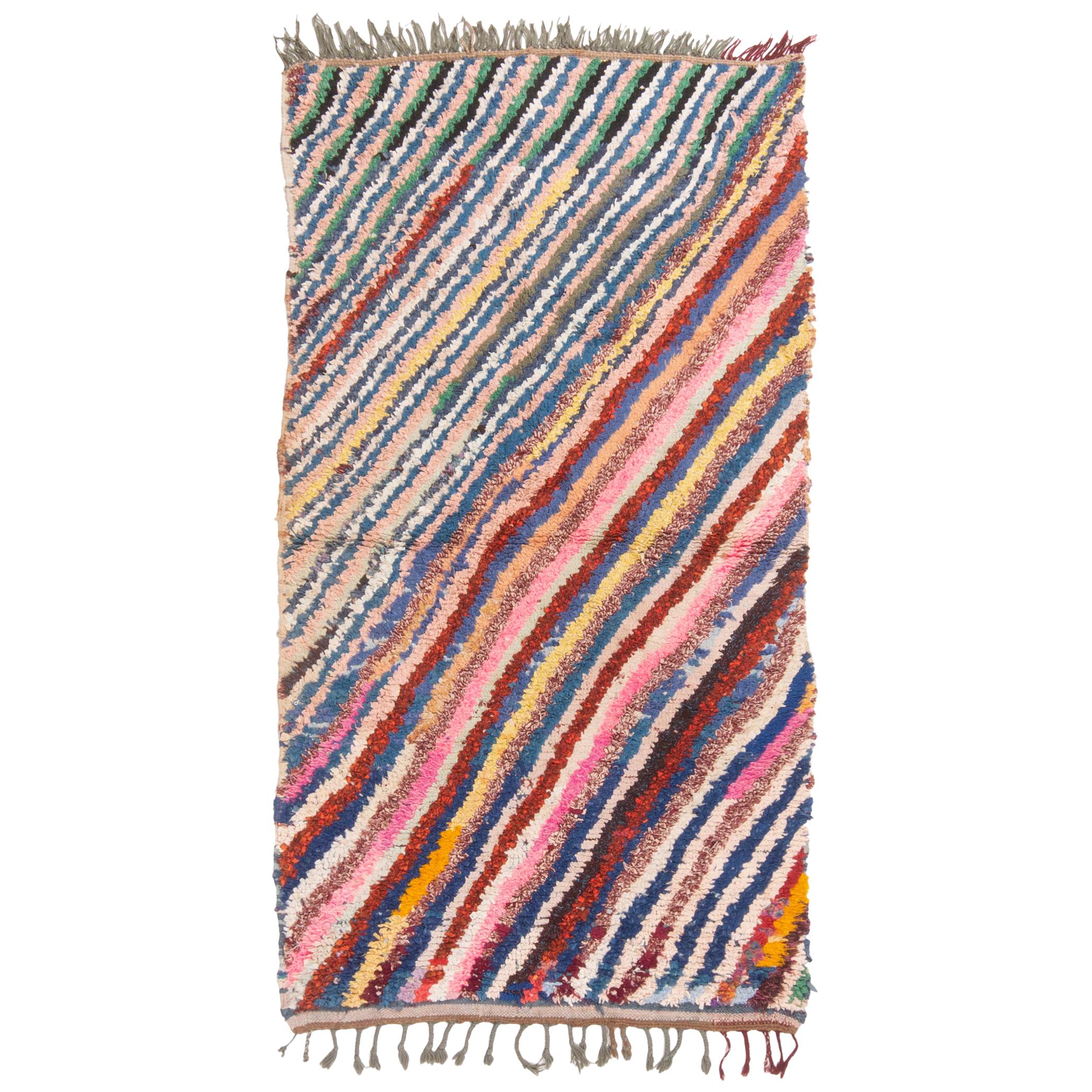 Vintage MidCentury Moroccan Transitional Pink and Blue Multicolor Wool