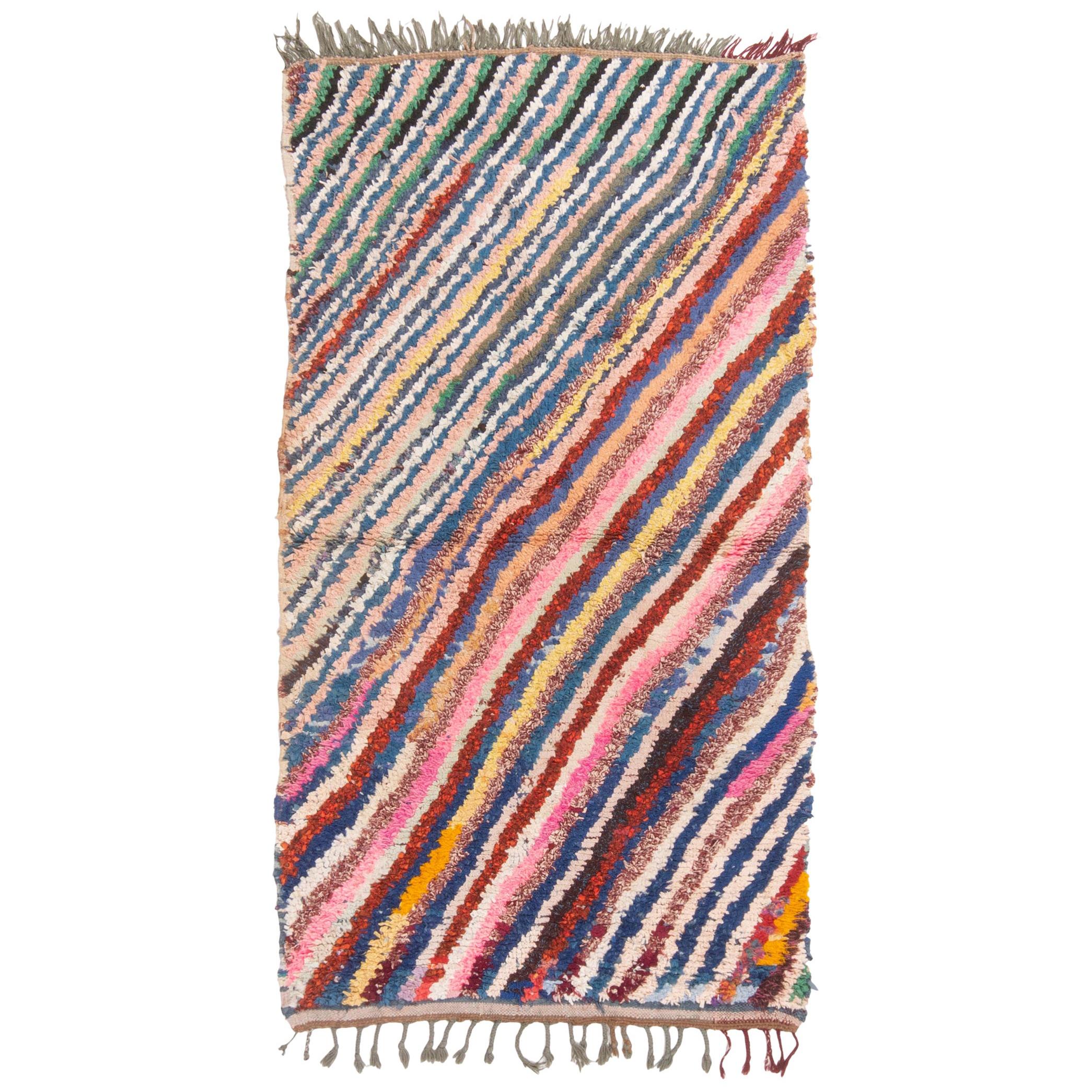 Vintage Mid-Century Moroccan Transitional Pink and Blue Multicolor Wool Rug