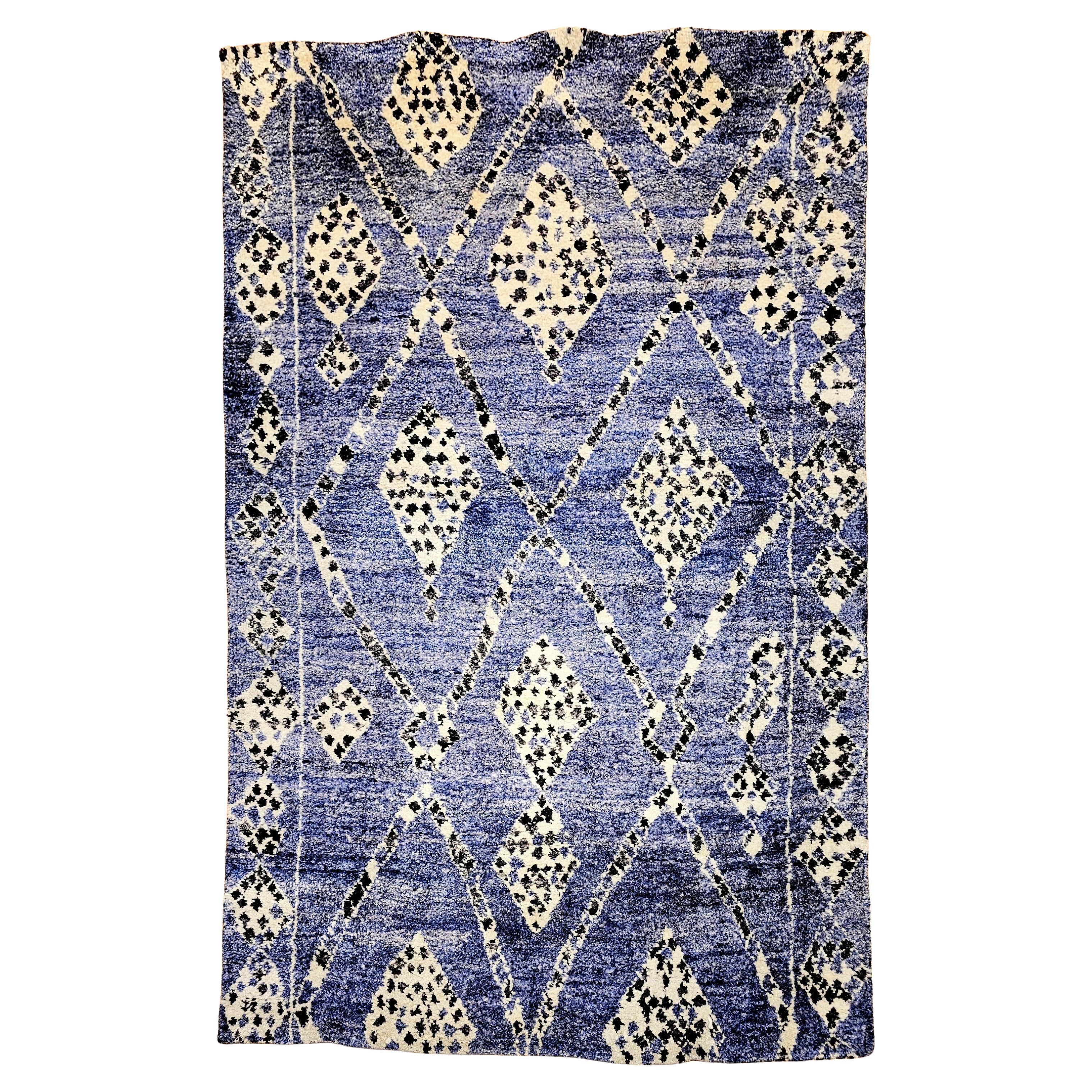 Vintage Moroccan Rug, Handwoven Wool, All-Over Geometric Pattern, Blue, 6' x 9'