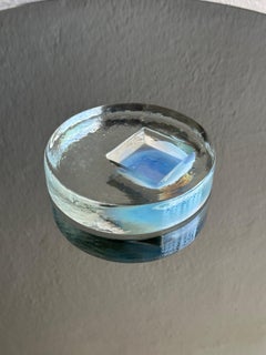 Vintage Mid-Century Murano Glass Ashtray in Frosted Glass with Blue Accents