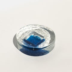 Vintage Mid-Century Murano Glass Ashtray in Frosted Glass with Blue Accents
