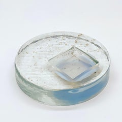 Vintage Midcentury Murano Glass Ashtray in Frosted Glass with Blue Accents