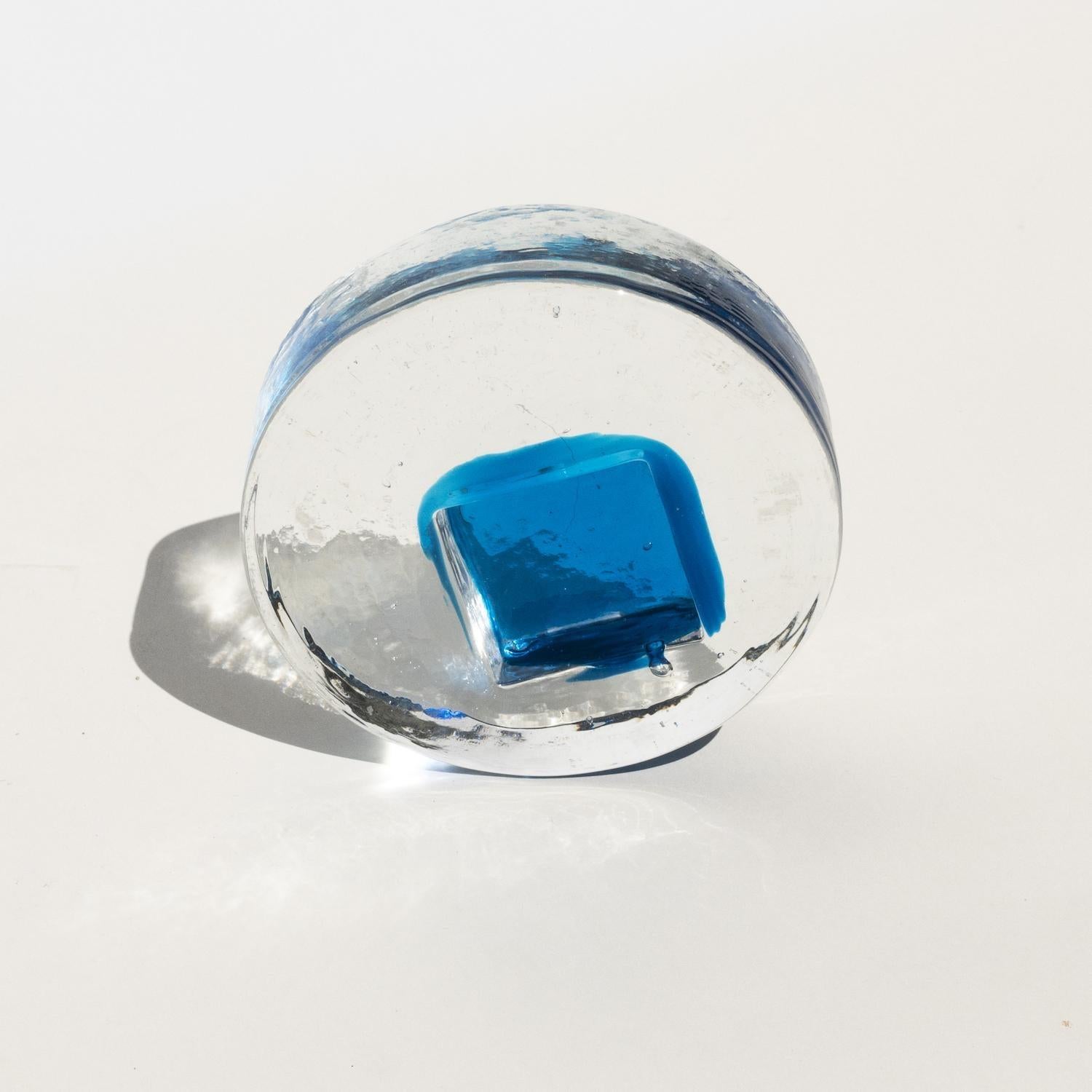 Mid-Century Modern Vintage Mid-Century Murano Glass Ashtray in Frosted Glass with Blue Accents For Sale
