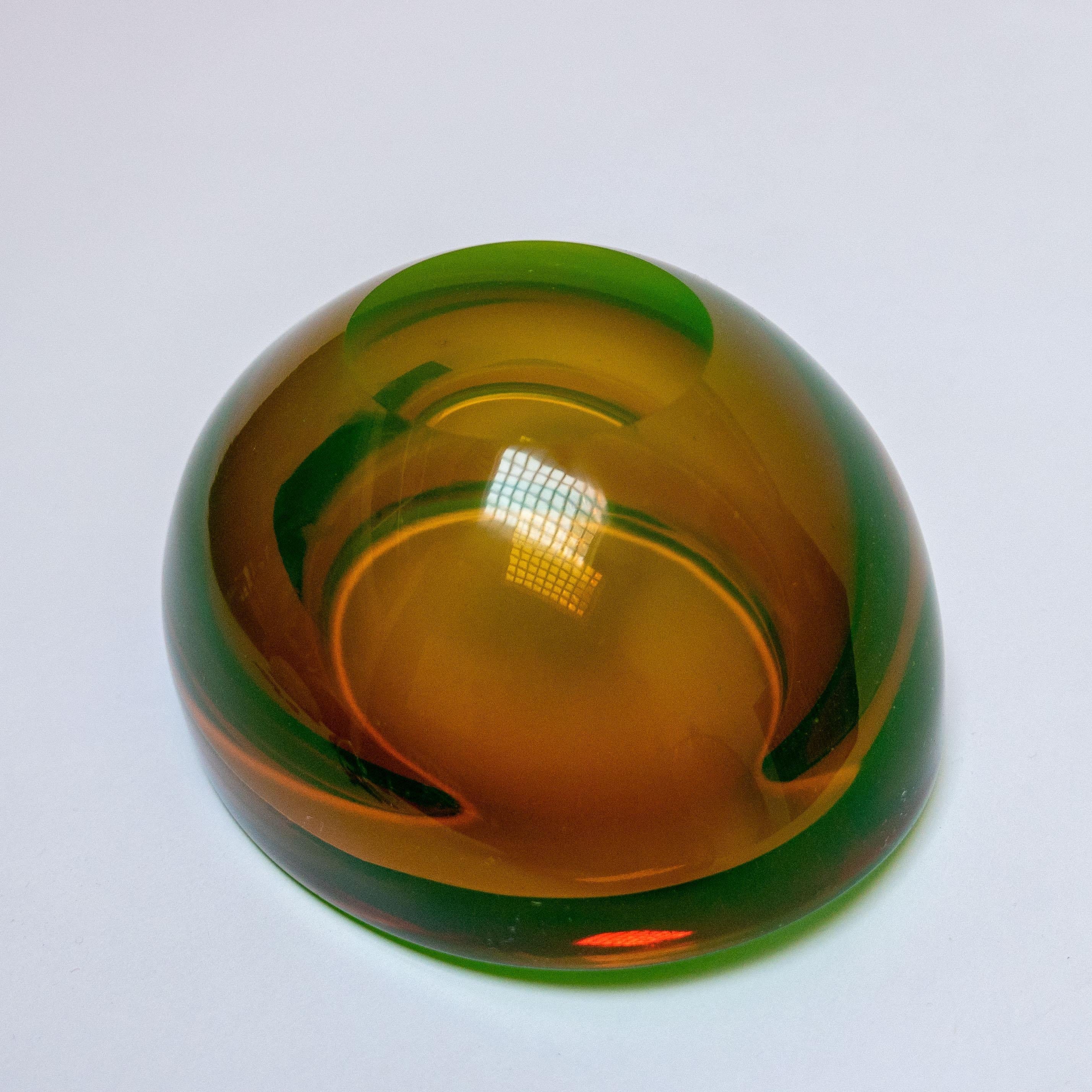 Mid-20th Century Vintage Mid Century Murano Glass Bowl in Matte Green with Orange Accents For Sale
