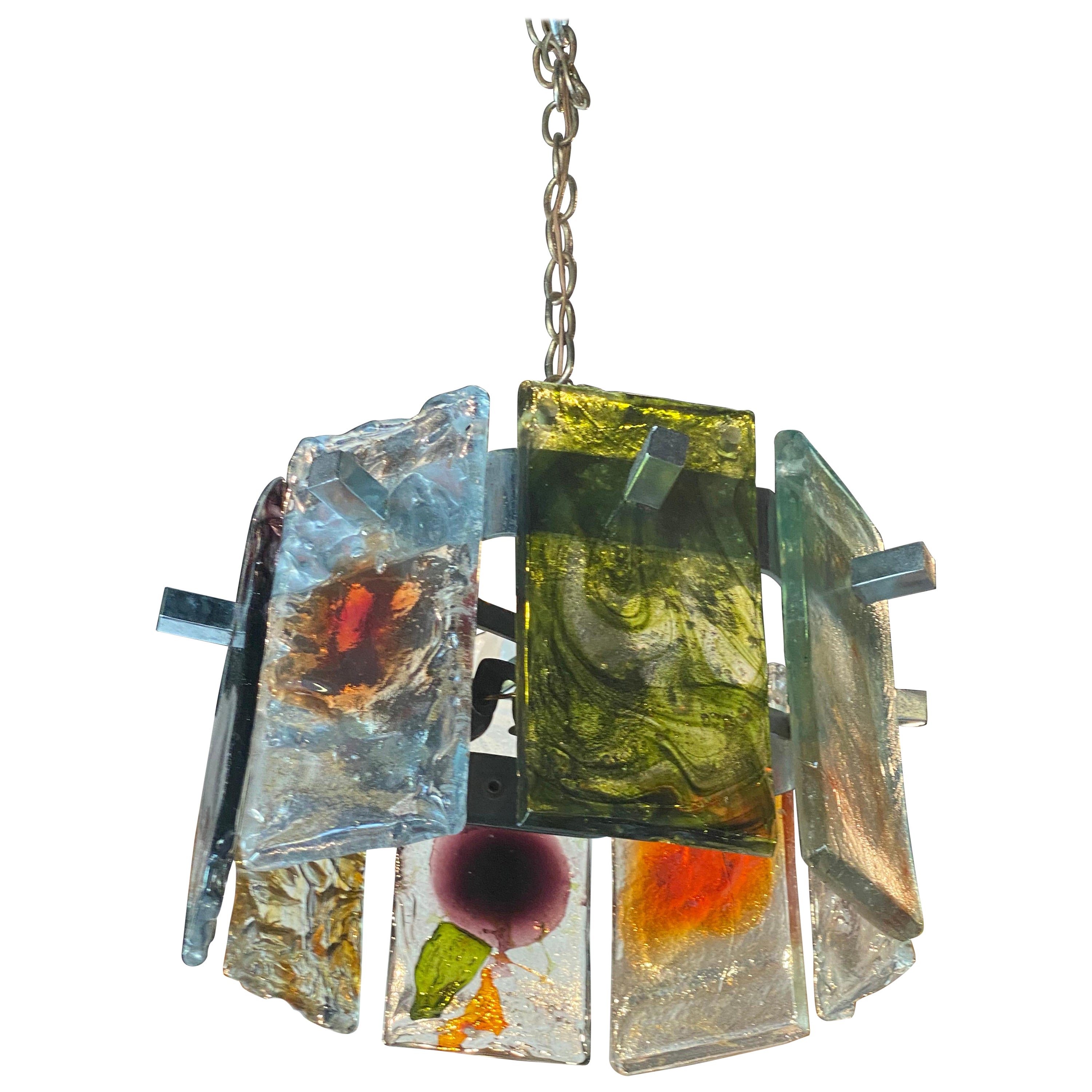 Lampadario vintage di metà secolo in vetro italiano colorato Mazzega Murano