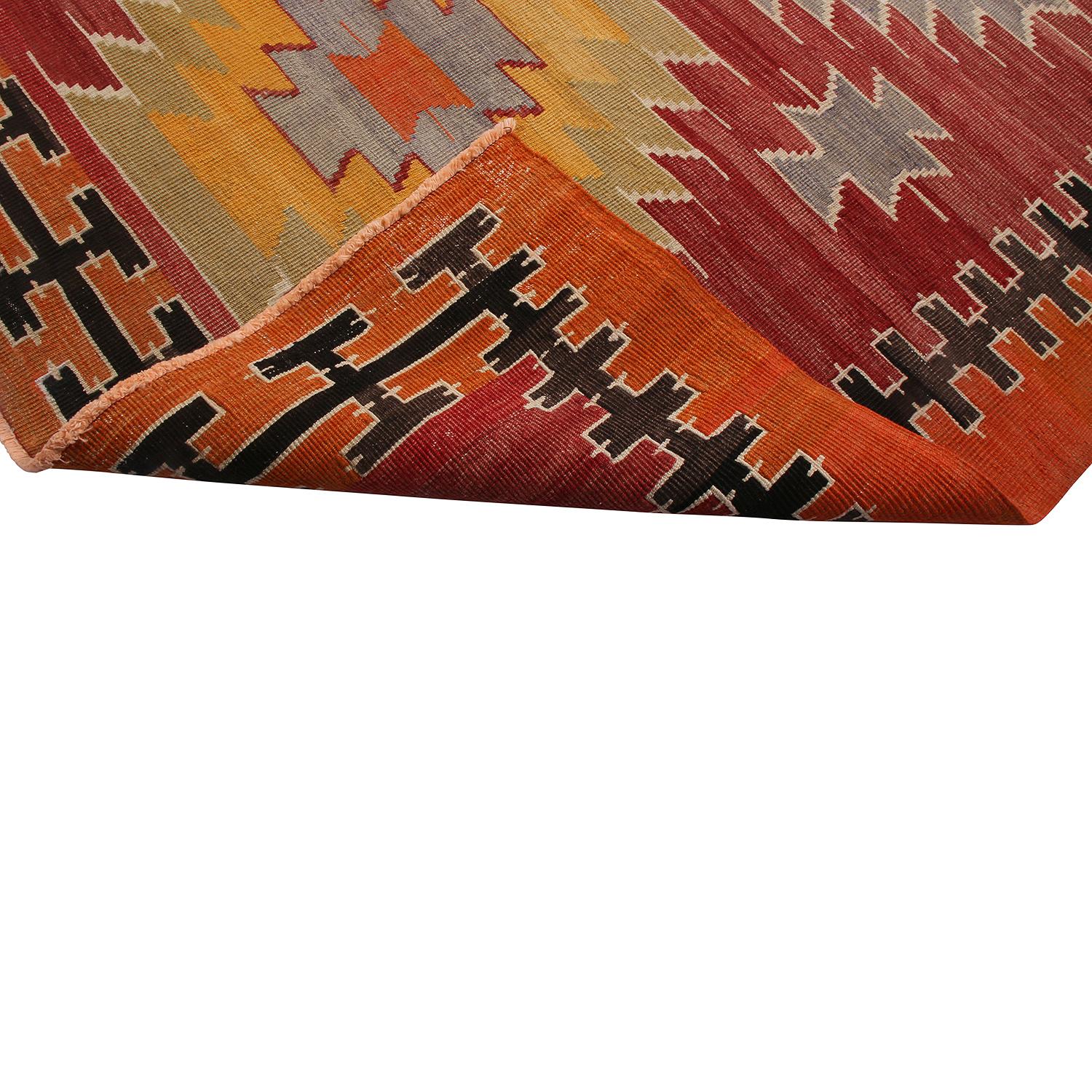 Vintage Midcentury Mut Red-Orange Wool Tribal Kilim Rug In Good Condition In Long Island City, NY