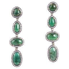 Vintage Mid Century Natural Emerald And Diamond Drop Earrings