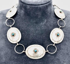 Vintage Mid-Century Navajo Indian Native American Silver Turquoise Necklace