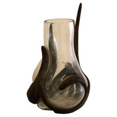 Vintage Mid Century Nepalese Bronze and Glass Biomorphic Vase Vessel Nepal