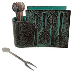 Retro Mid-Century Nordic Napkin Holder with Set of Forks