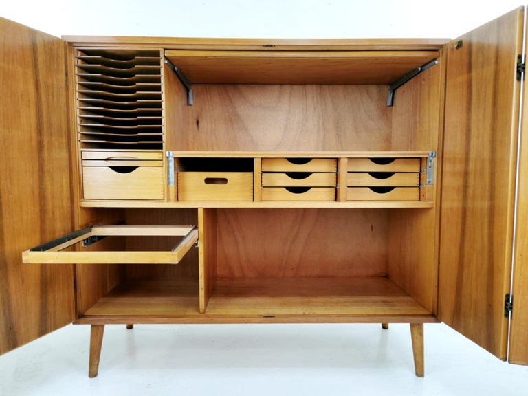Vintage Midcentury Oak German Bureau Desk Multi Office For Sale at