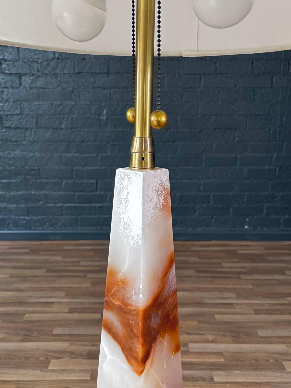Brass Vintage Mid-Century Obelisk Onyx Floor Lamp by Marbro For Sale