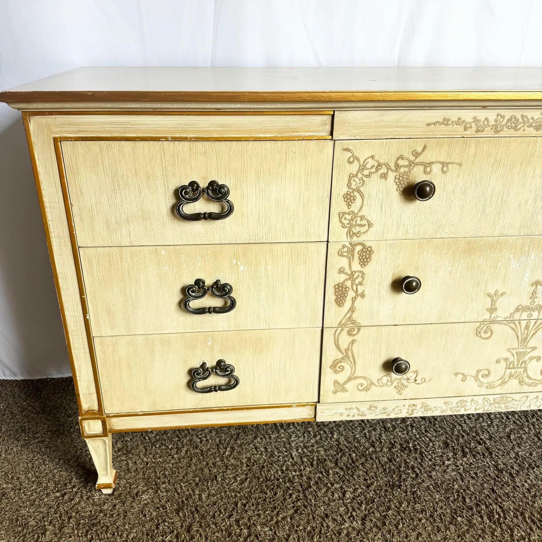 Vintage Mid Century Off White and Gold Dresser by John Widdicomb For Sale 4