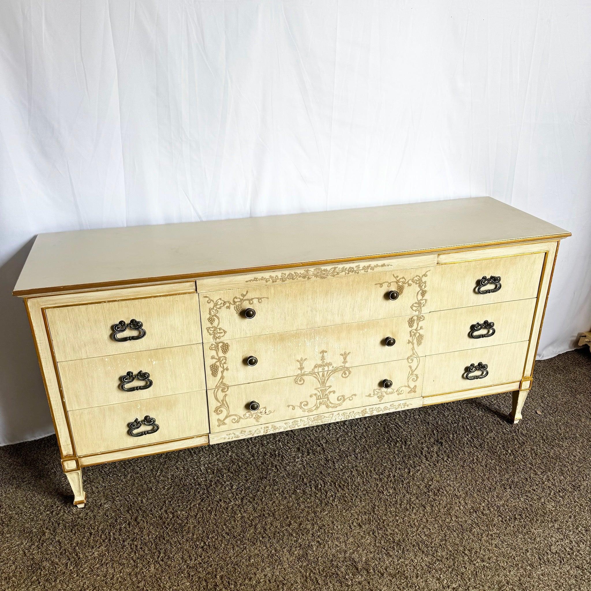 20th Century Vintage Mid Century Off White and Gold Dresser by John Widdicomb For Sale