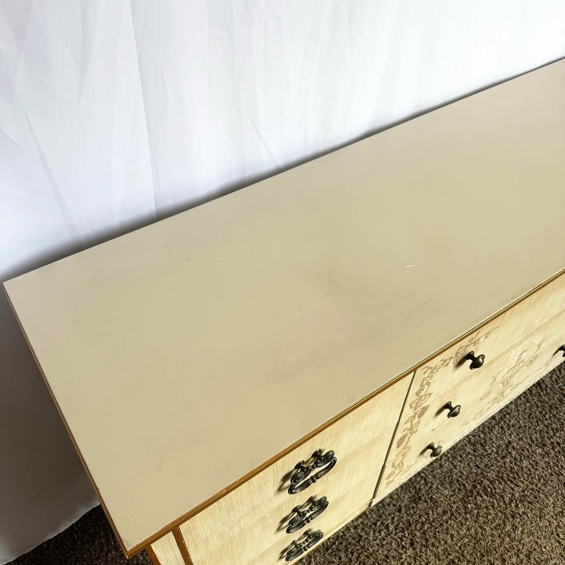 Vintage Mid Century Off White and Gold Dresser by John Widdicomb For Sale 1
