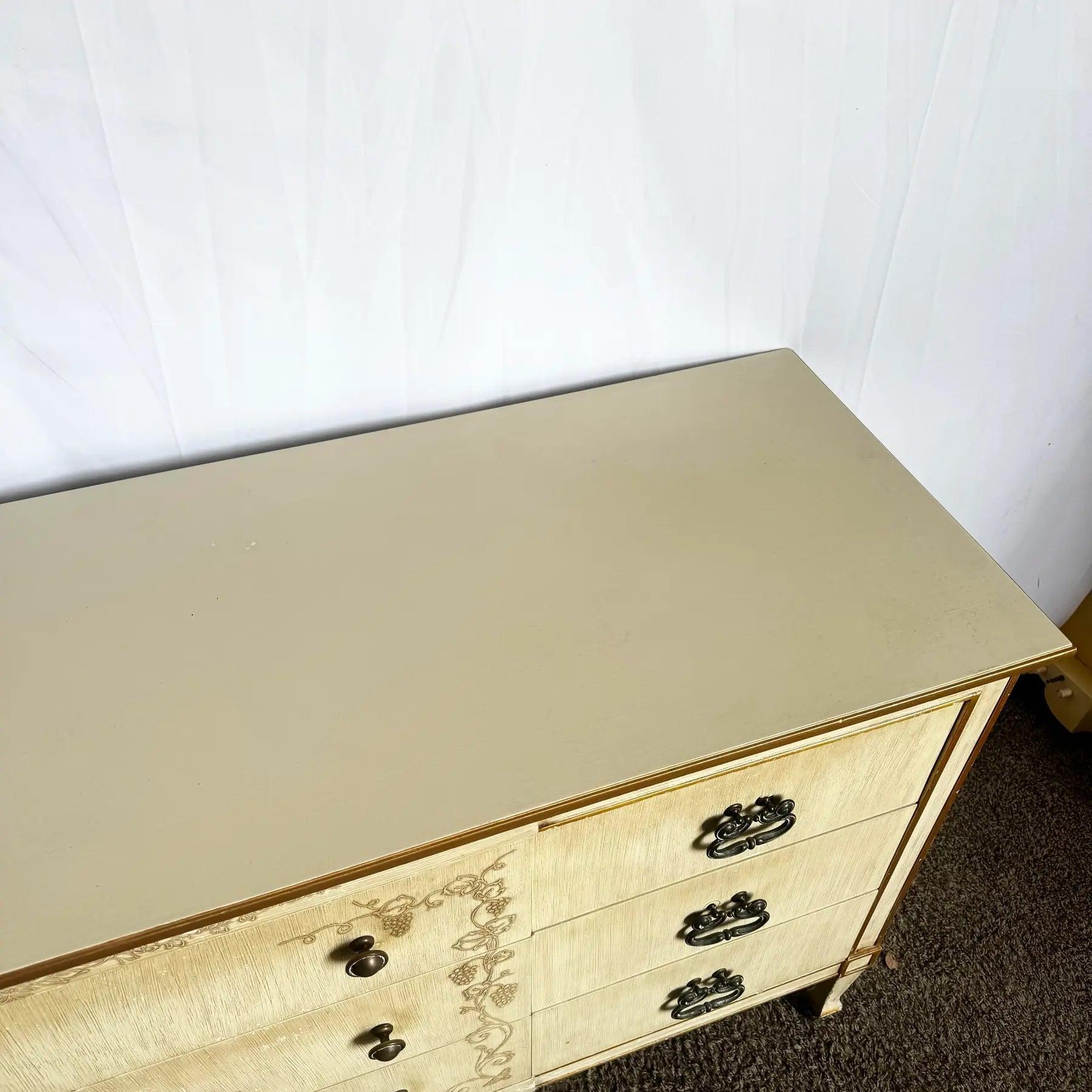 Vintage Mid Century Off White and Gold Dresser by John Widdicomb For Sale 2