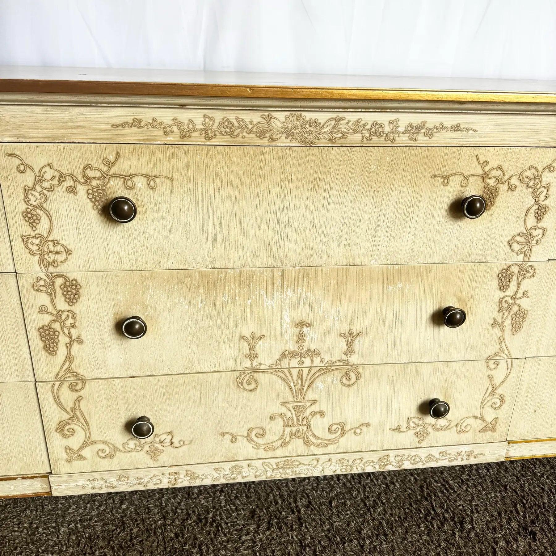 Vintage Mid Century Off White and Gold Dresser by John Widdicomb For Sale 3